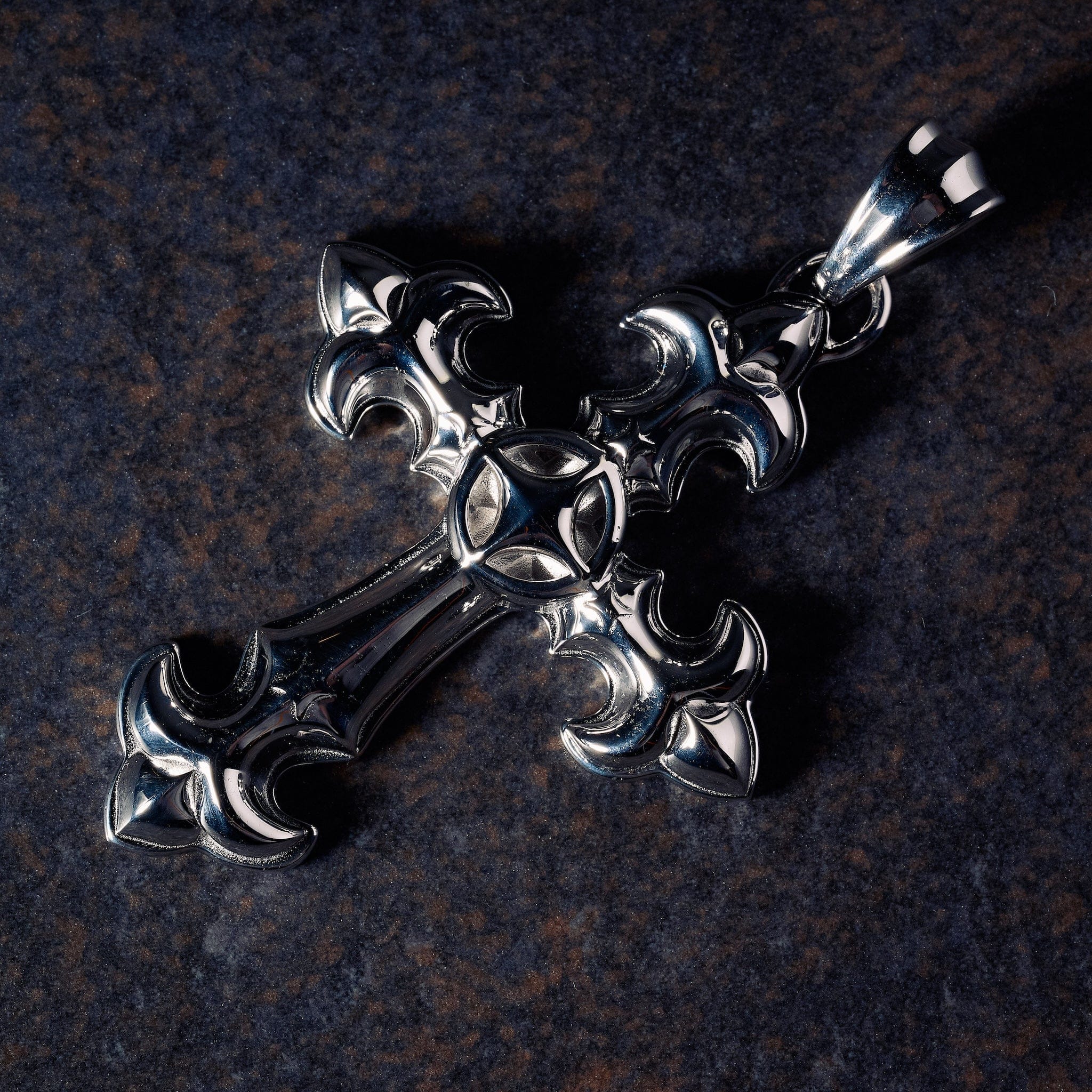 GLD Men GLD x Bloody Osiris Large Cross Pendant in White Gold Vermeil