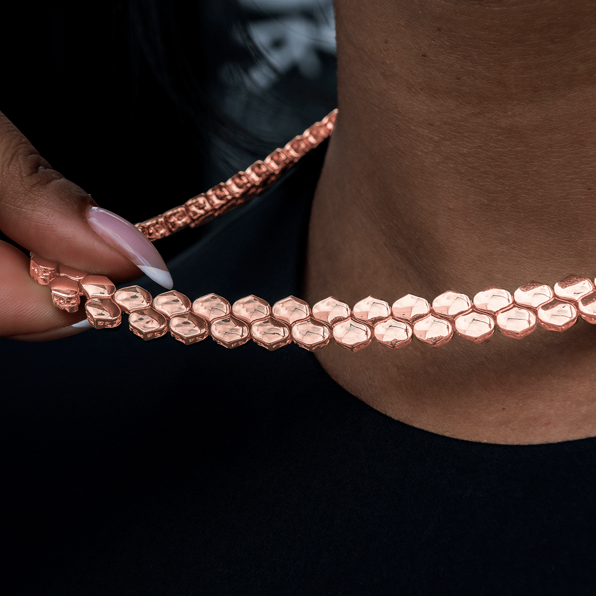 GLD PROMO - WOMEN Flat Snake Link Necklace in Rose Gold - 4 mm