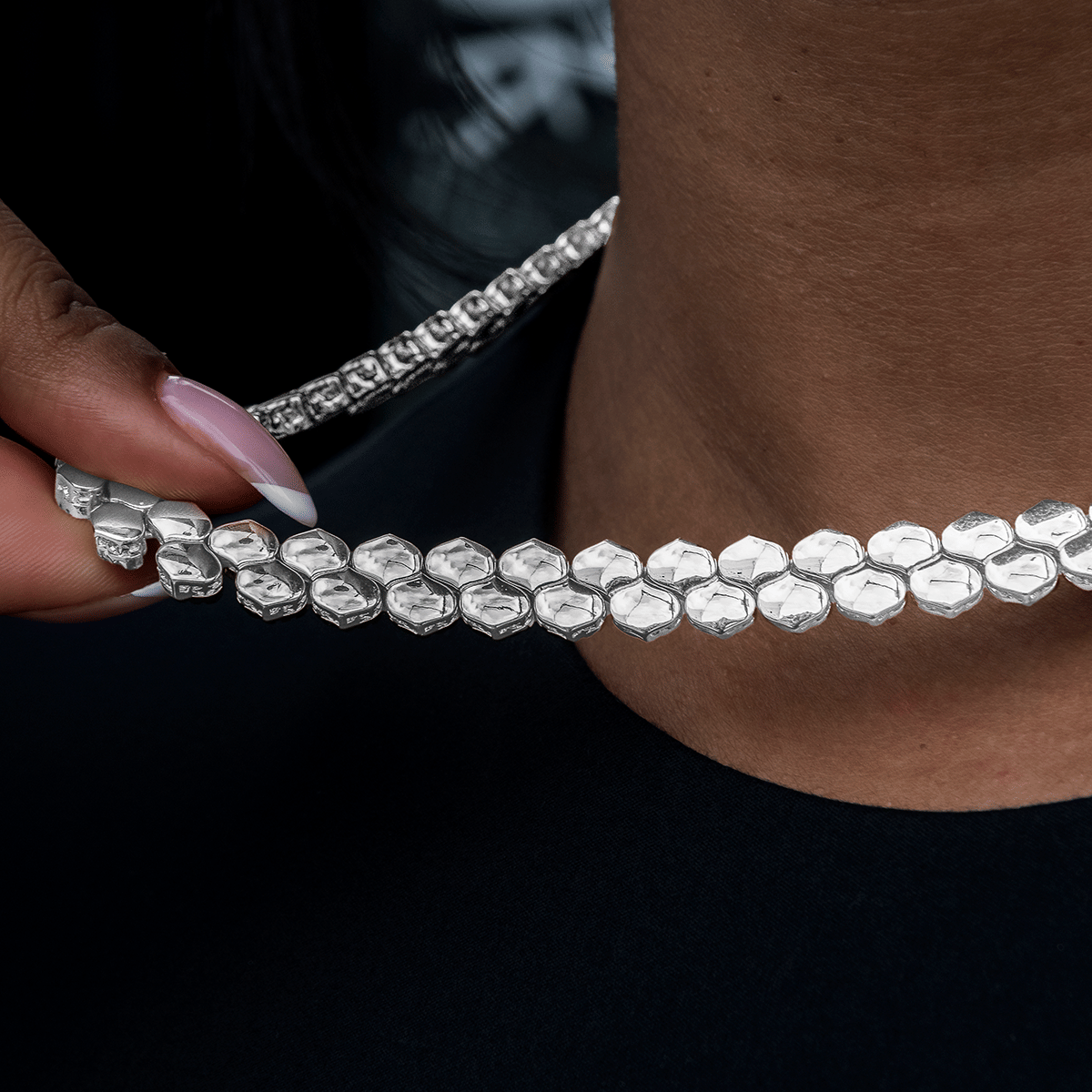 GLD PROMO - WOMEN Flat Snake Link Necklace in White Gold - 4 mm