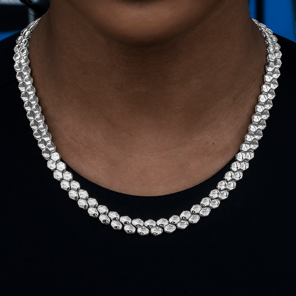 GLD PROMO - WOMEN Flat Snake Link Necklace in White Gold - 4 mm