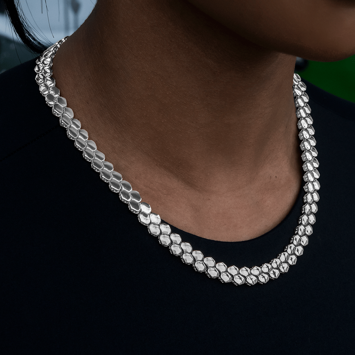 GLD PROMO - WOMEN Flat Snake Link Necklace in White Gold - 4 mm