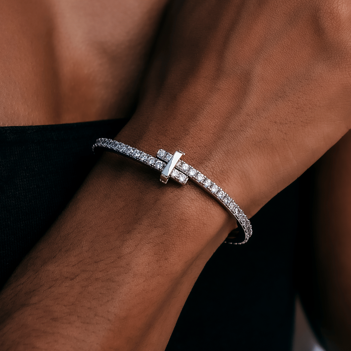GLD PROMO - WOMEN Diamond Tennis Cuff Bracelet - 3 mm