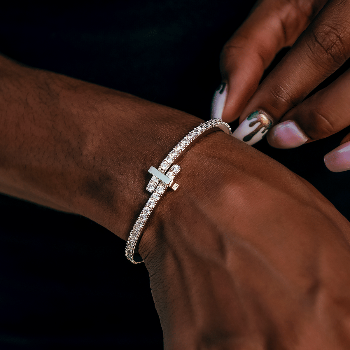 GLD PROMO - WOMEN Diamond Tennis Cuff Bracelet - 3 mm