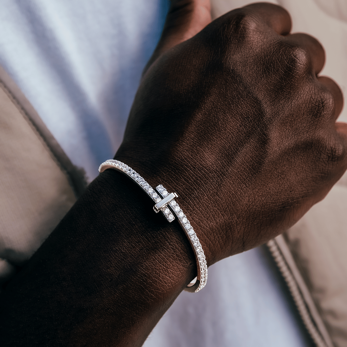 GLD PROMO Diamond Tennis Cuff Bracelet - 3 mm