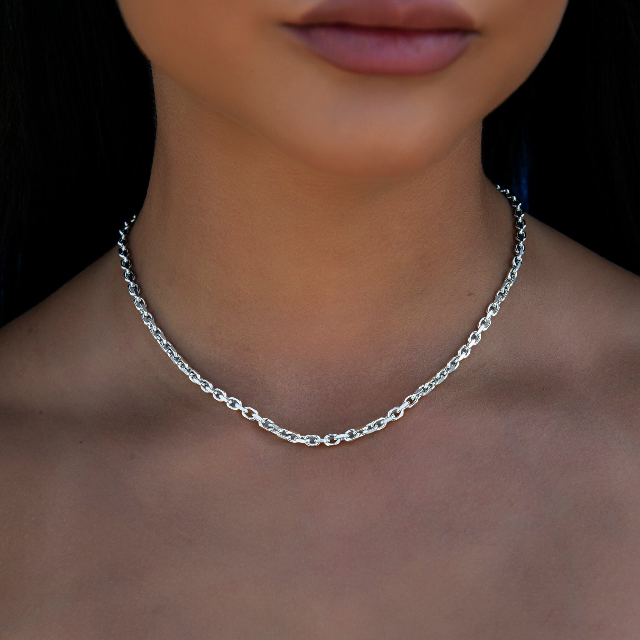 GLD PROMO - WOMEN 3.6 mm Open Box Necklace in White Gold