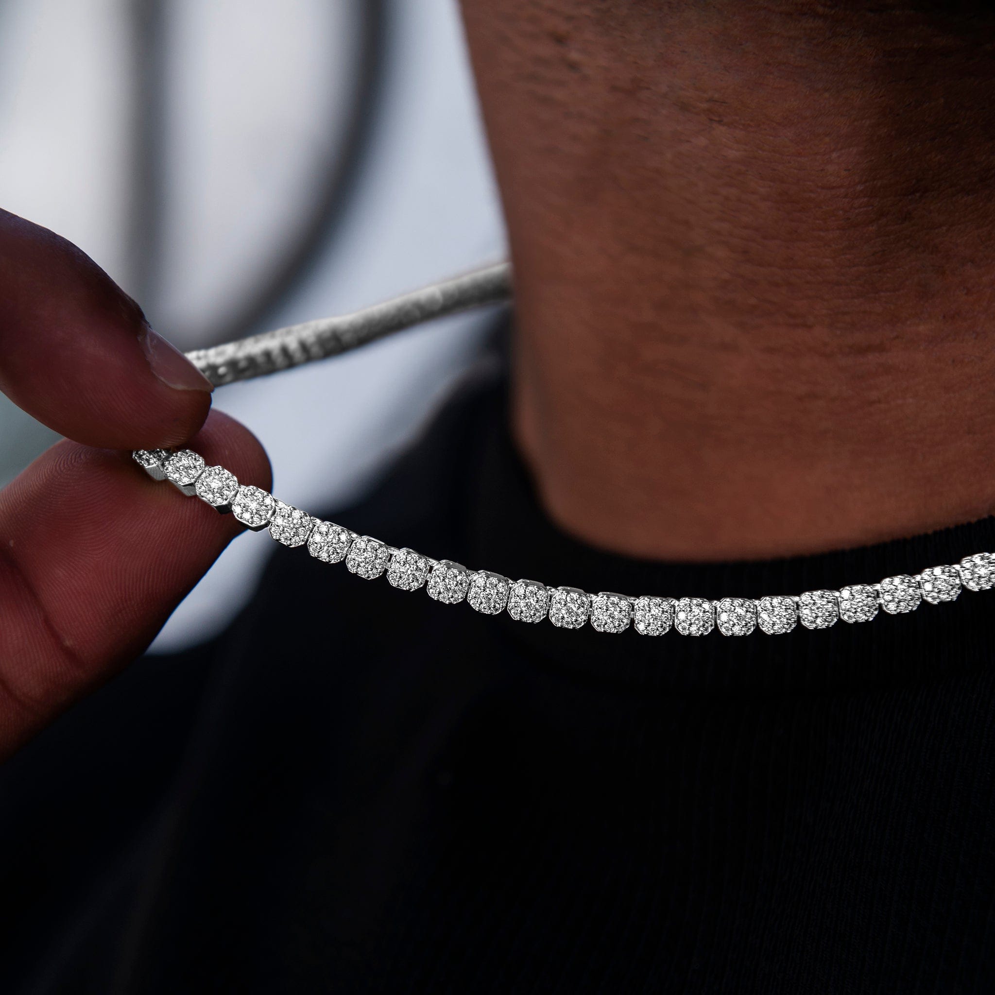 GLD Men Iced Mini Clustered Tennis Chain in White Gold