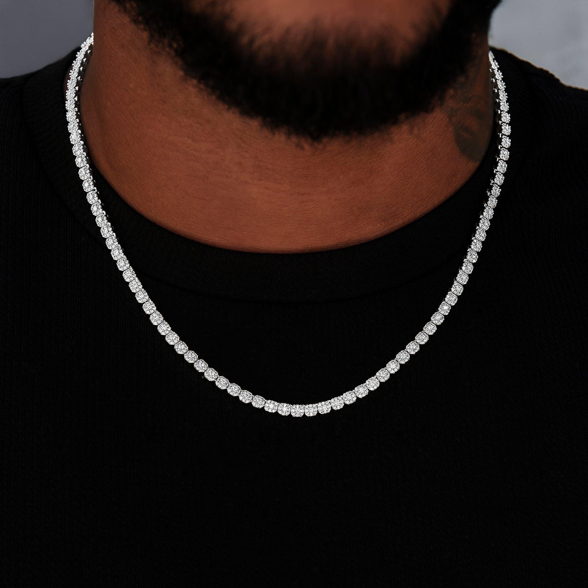 GLD Men Iced Mini Clustered Tennis Chain in White Gold