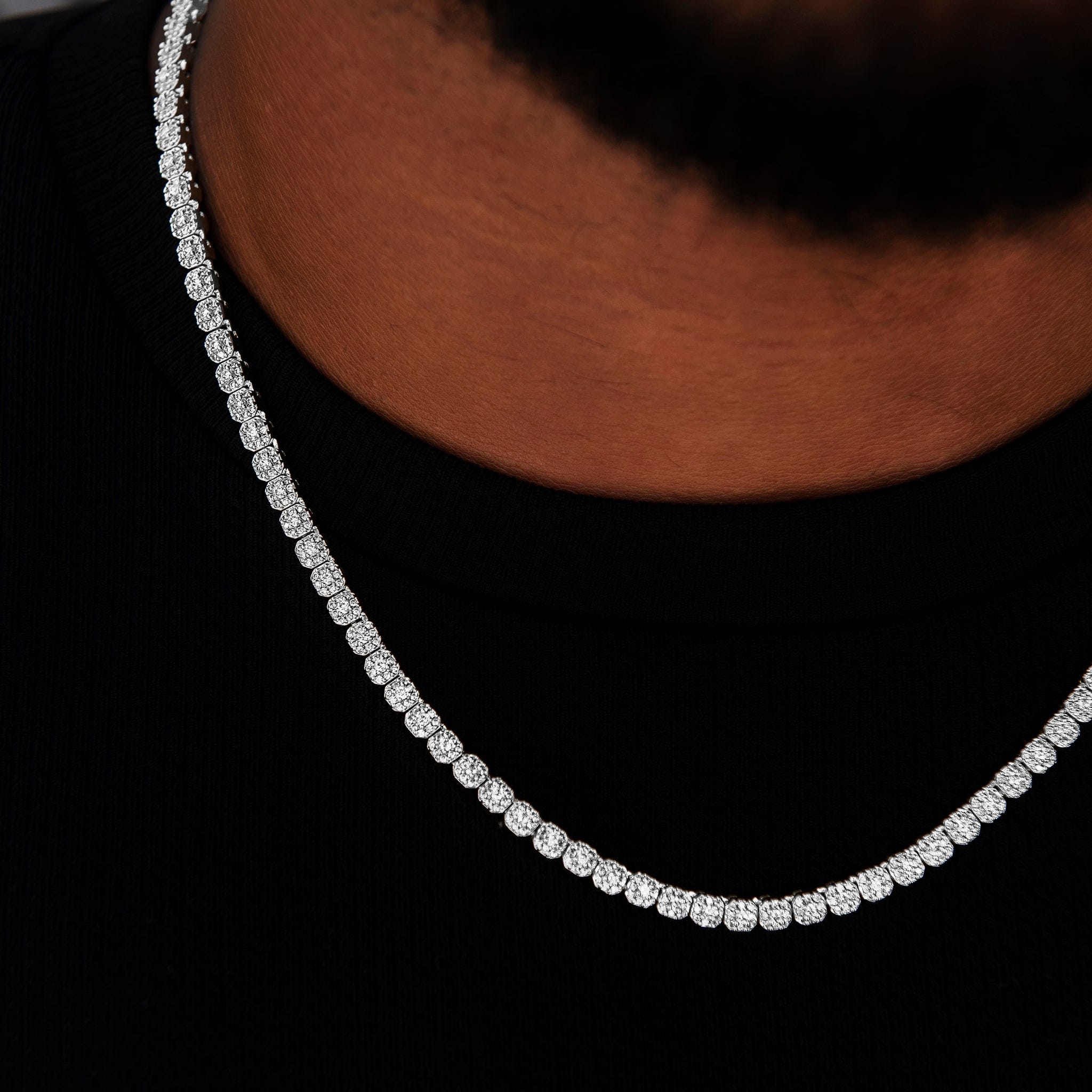 GLD Men Iced Mini Clustered Tennis Chain in White Gold