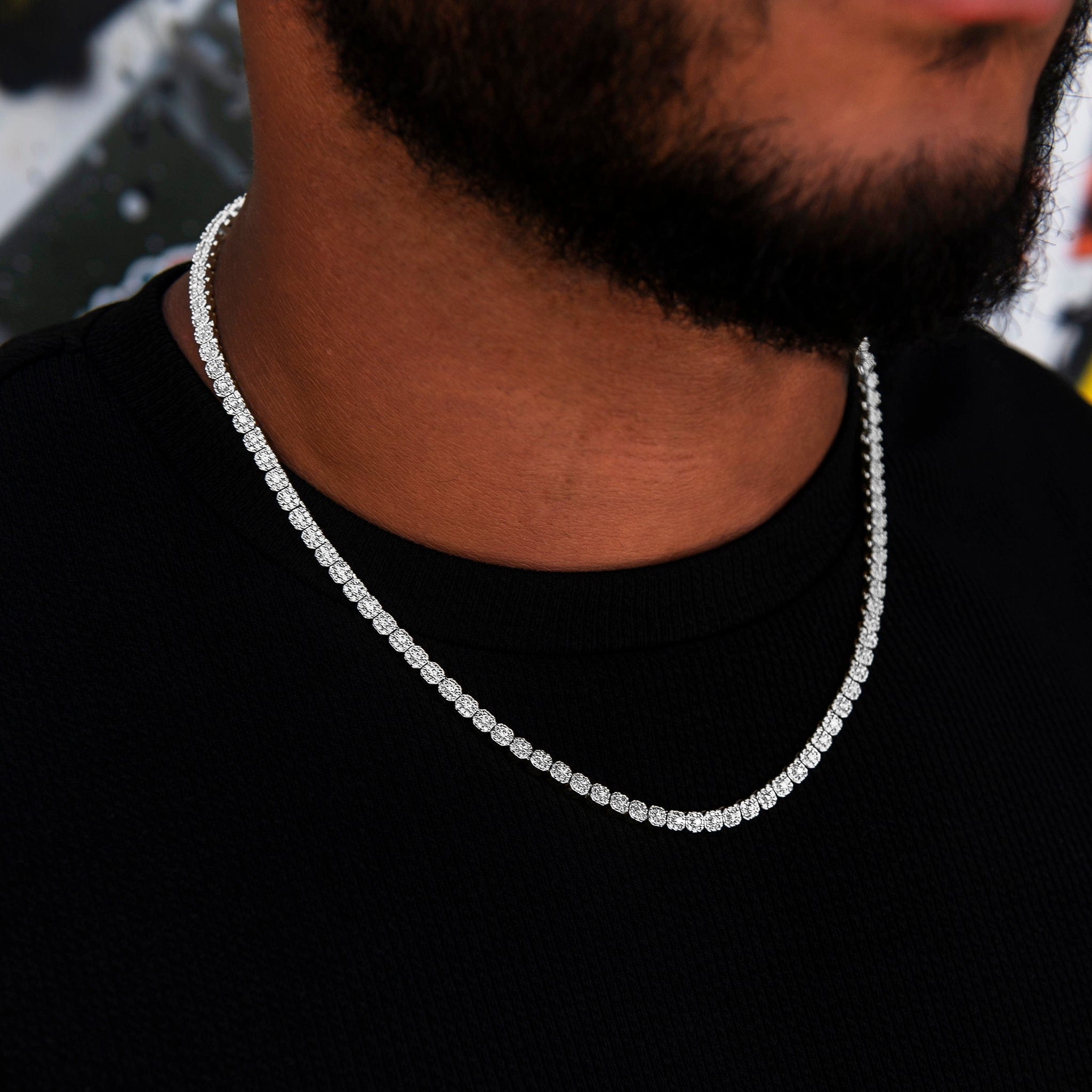 GLD Men Iced Mini Clustered Tennis Chain in White Gold