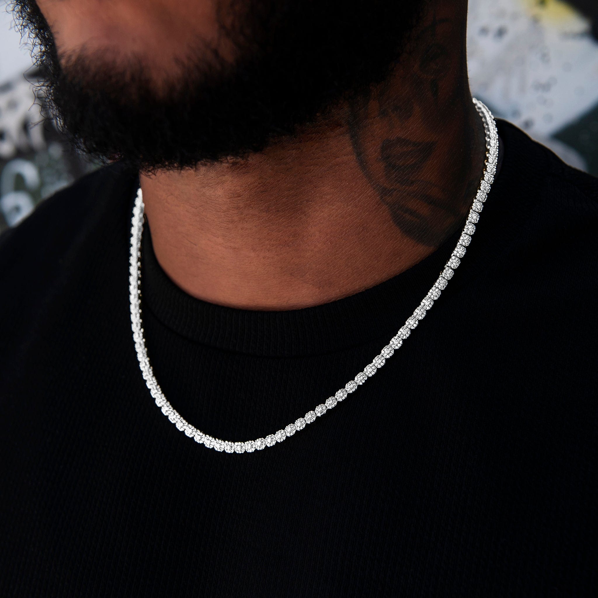 GLD Men Iced Mini Clustered Tennis Chain in White Gold