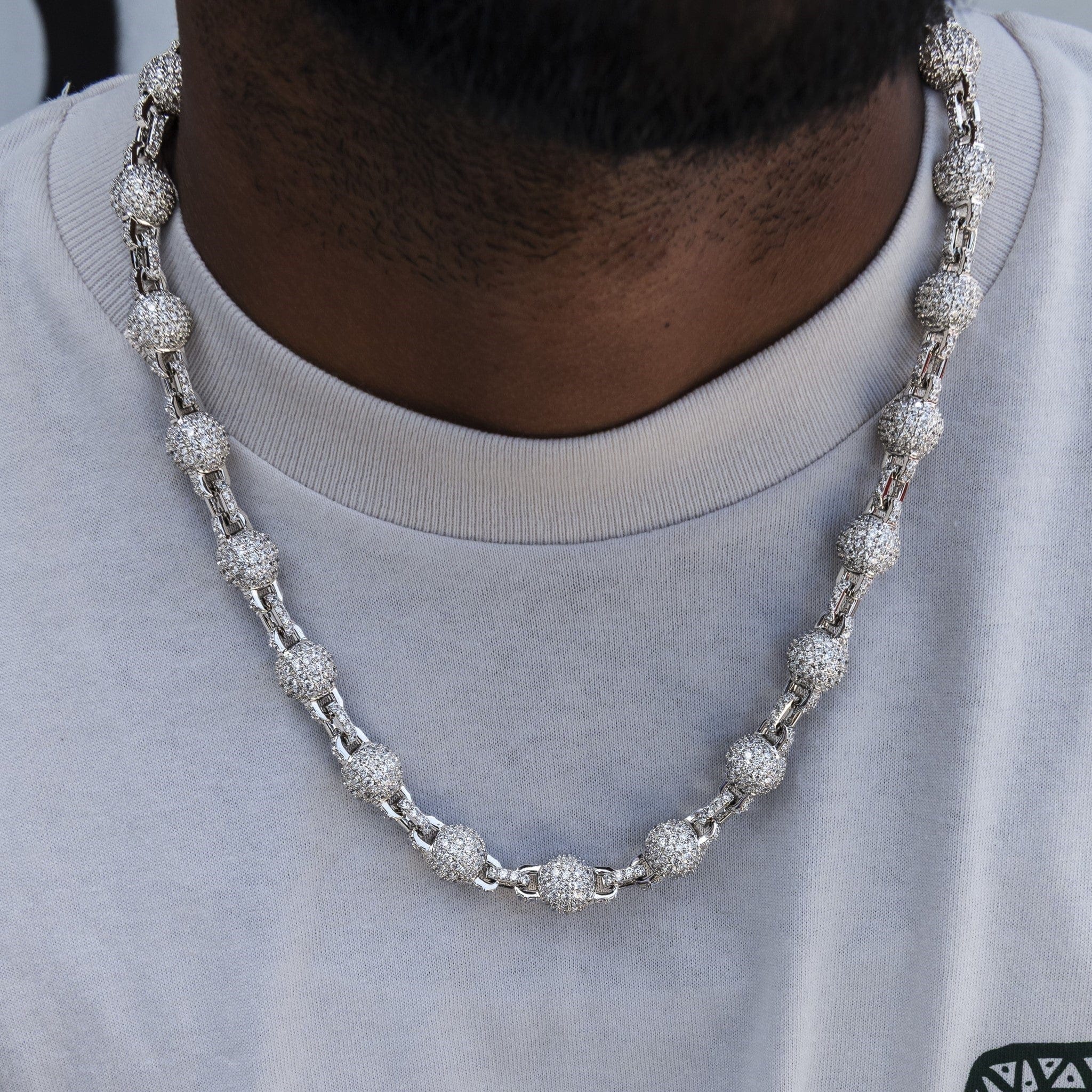 GLD Men 12 mm Iced Ball Chain in White Gold