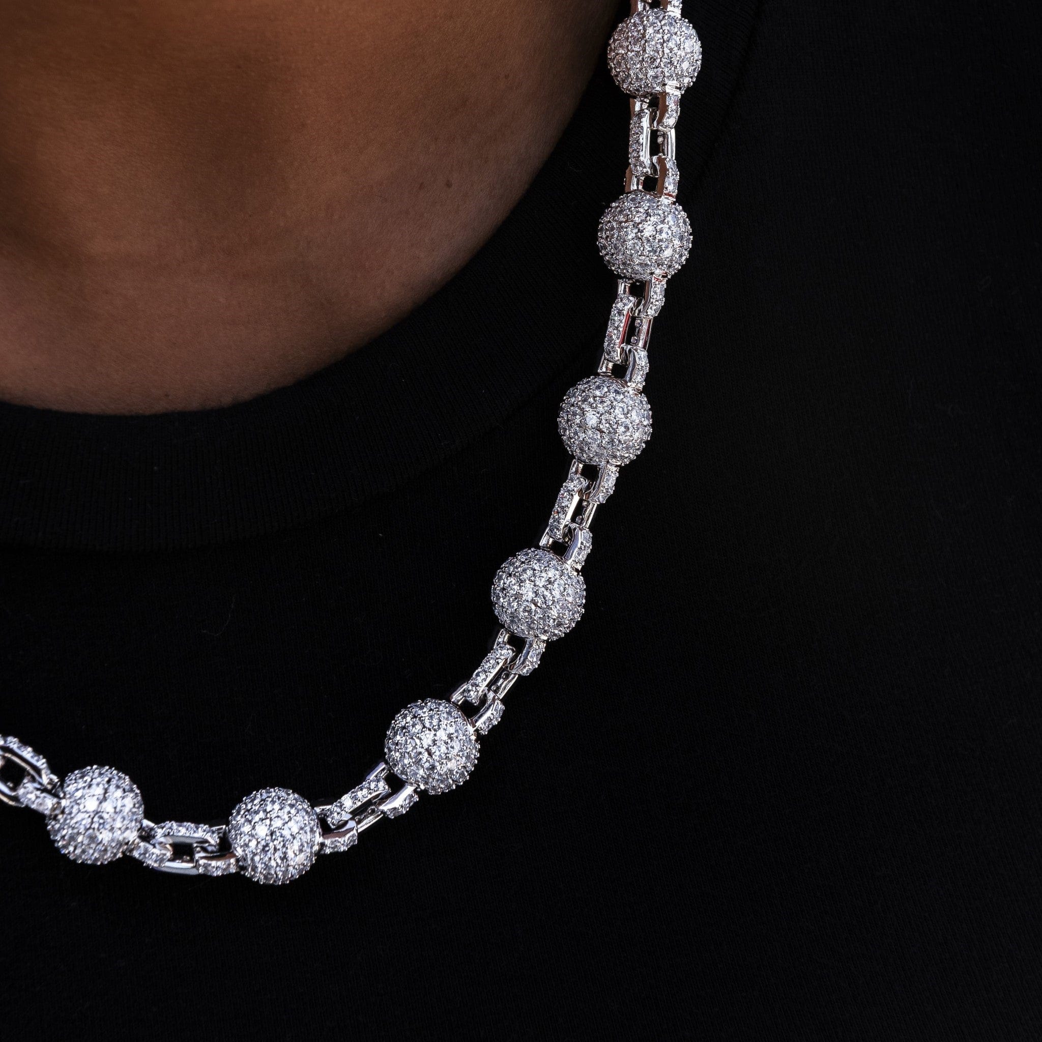 GLD Women 12 mm Iced Ball Necklace in White Gold