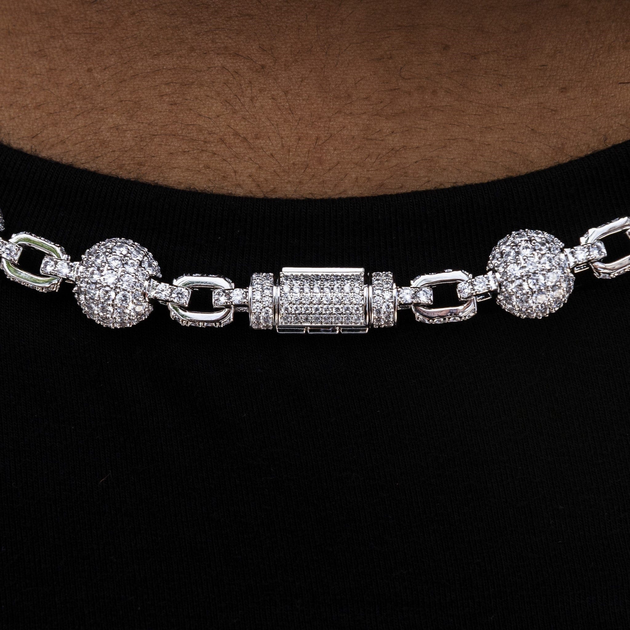 GLD Women 12 mm Iced Ball Necklace in White Gold