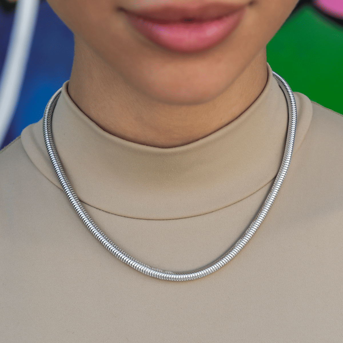 GLD PROMO - WOMEN Snake Chain Necklace in White Gold - 4 mm