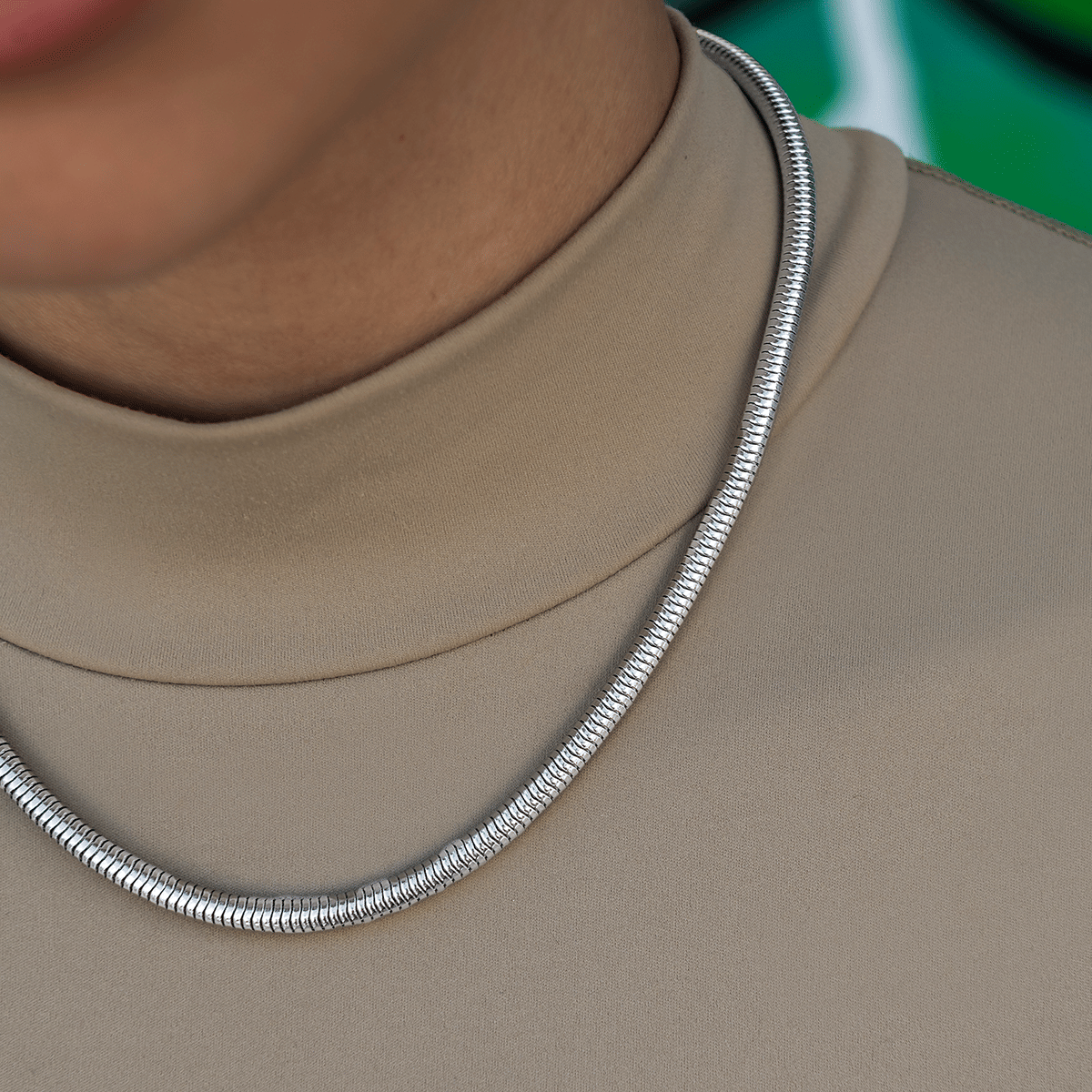 GLD PROMO - WOMEN Snake Chain Necklace in White Gold - 4 mm