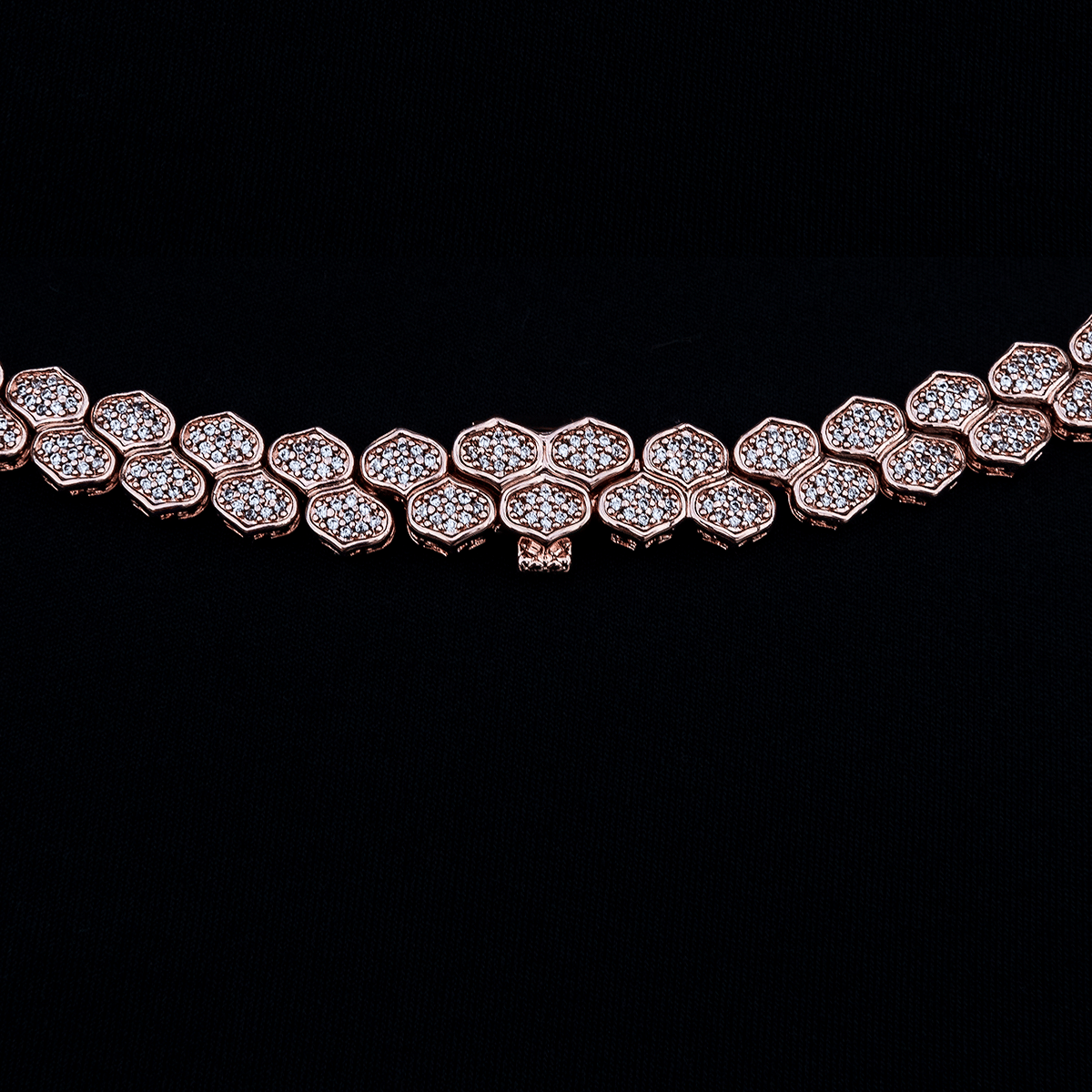 GLD PROMO - WOMEN Diamond Pave Flat Snake Link Necklace in Rose Gold - 4 mm