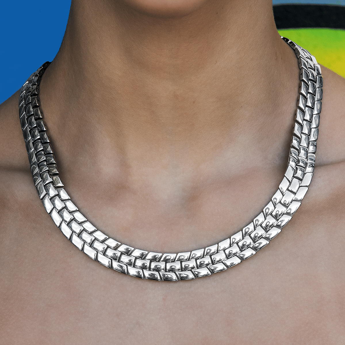 GLD PROMO - WOMEN 12 mm Spine Chain Necklace - White Gold