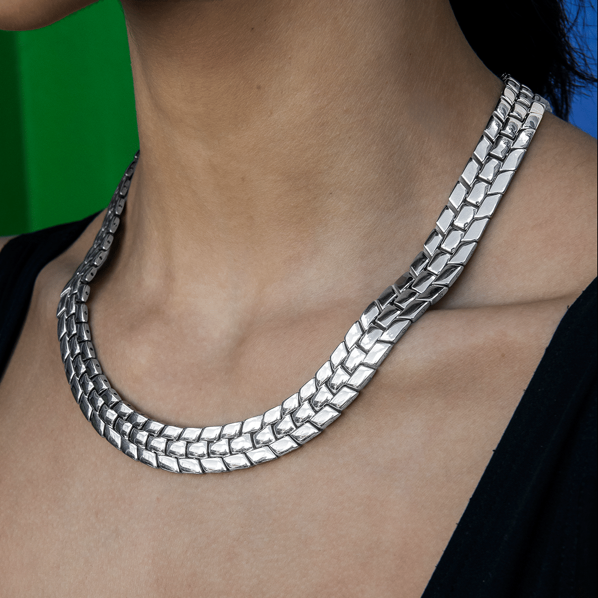 GLD PROMO - WOMEN 12 mm Spine Chain Necklace - White Gold