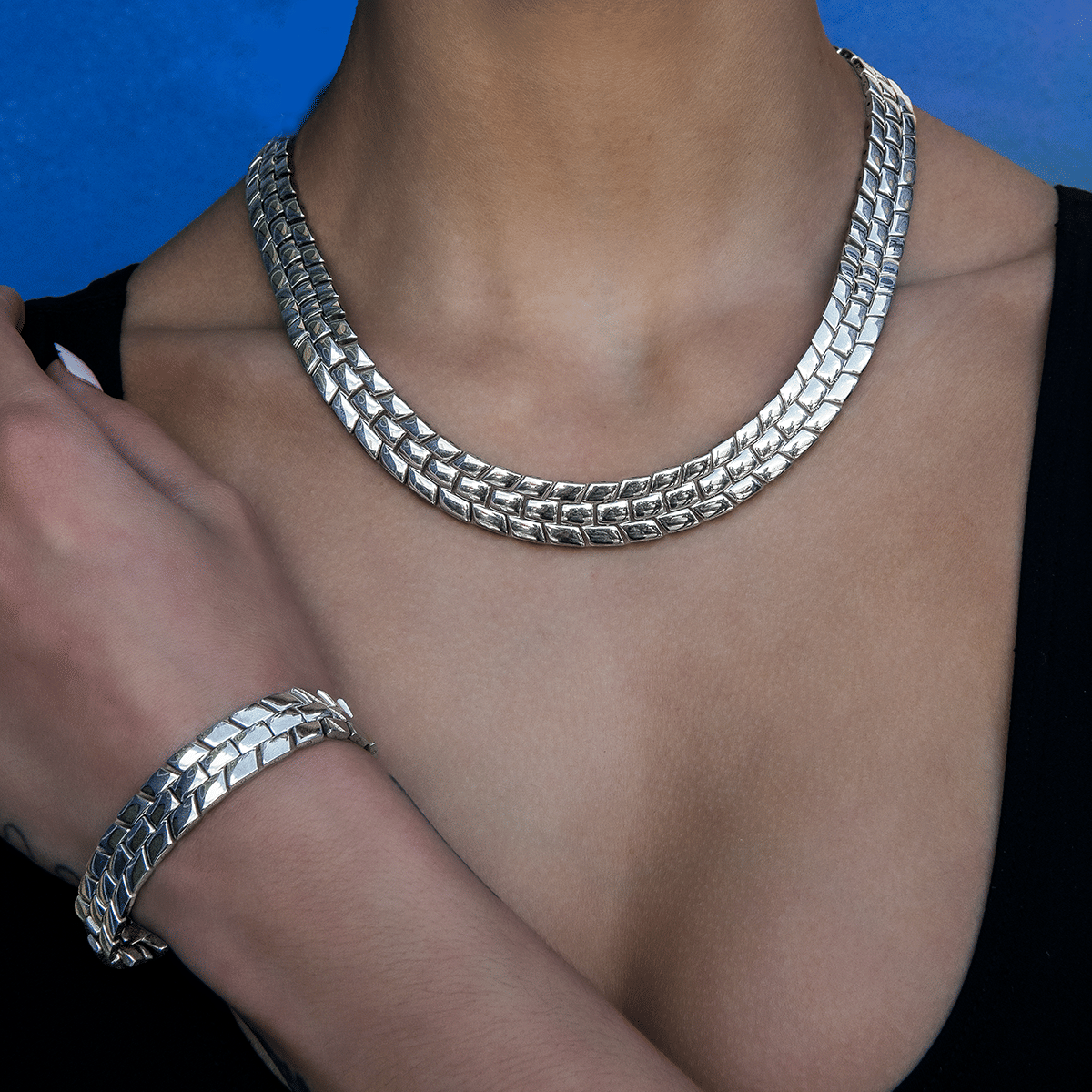 GLD PROMO - WOMEN 12 mm Spine Chain Necklace - White Gold