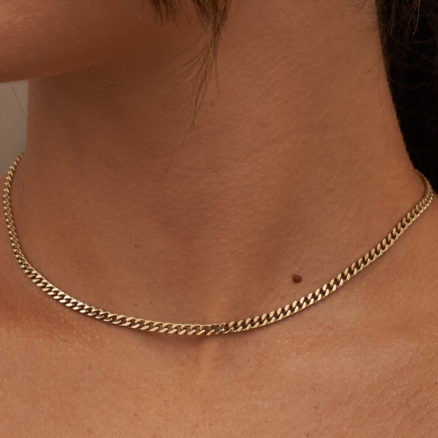 GLD Women 3 mm Micro Cuban Necklace in Yellow Gold