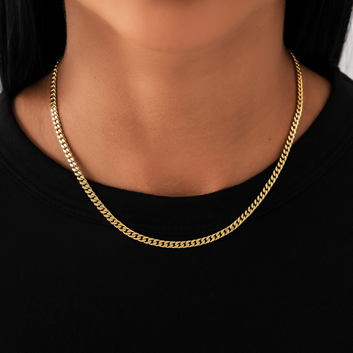 GLD Women 3 mm Micro Cuban Necklace in Yellow Gold