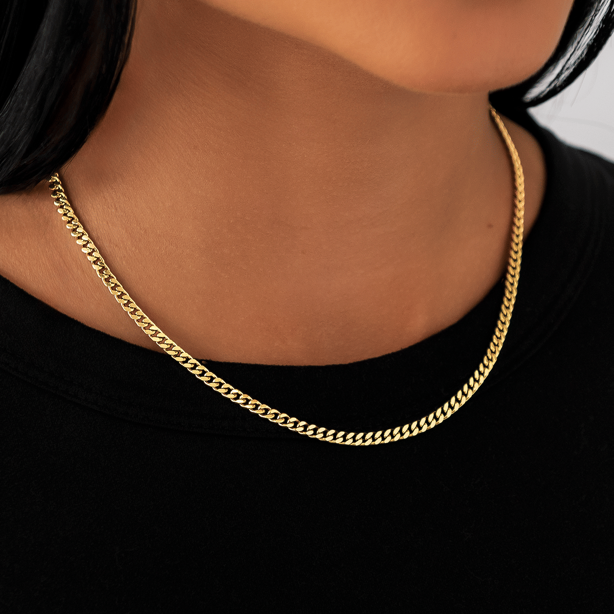 GLD Women 3 mm Micro Cuban Necklace in Yellow Gold