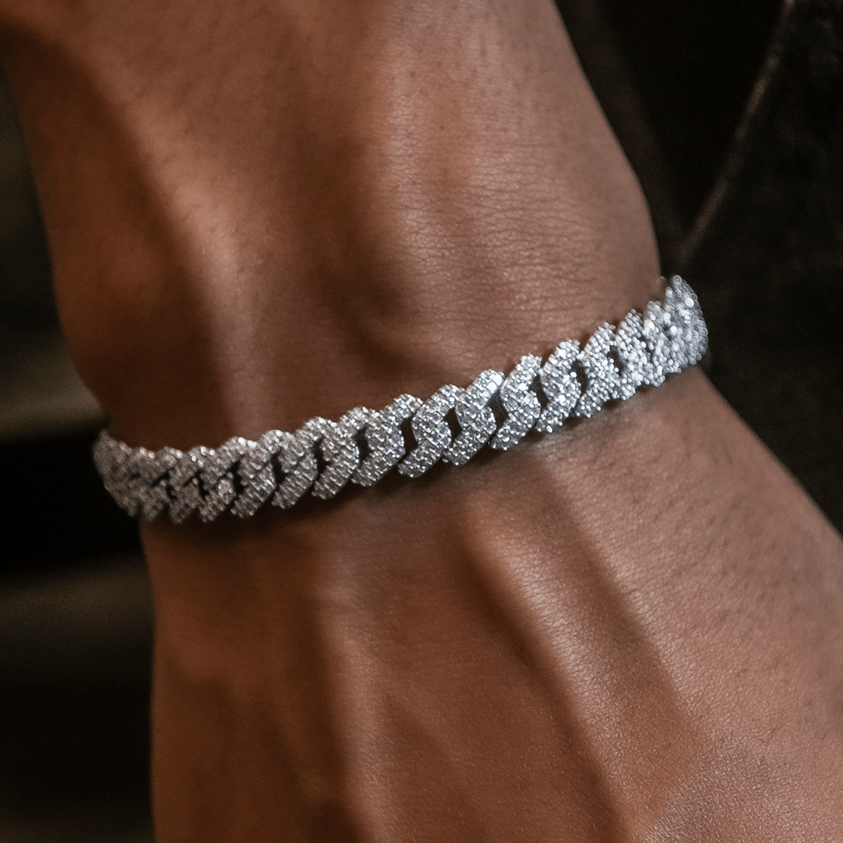 GLD PROMO Diamond Prong Cuban Bracelet in White Gold - 8.5 mm