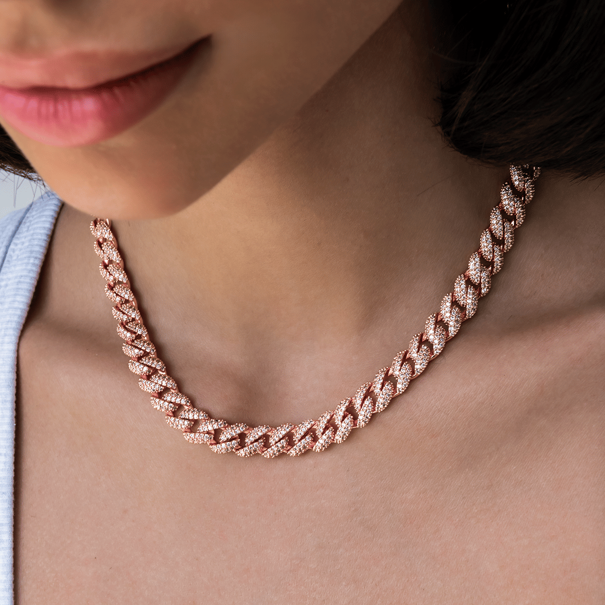 GLD PROMO - WOMEN Diamond Cuban Necklace in Rose Gold - 8.5 mm