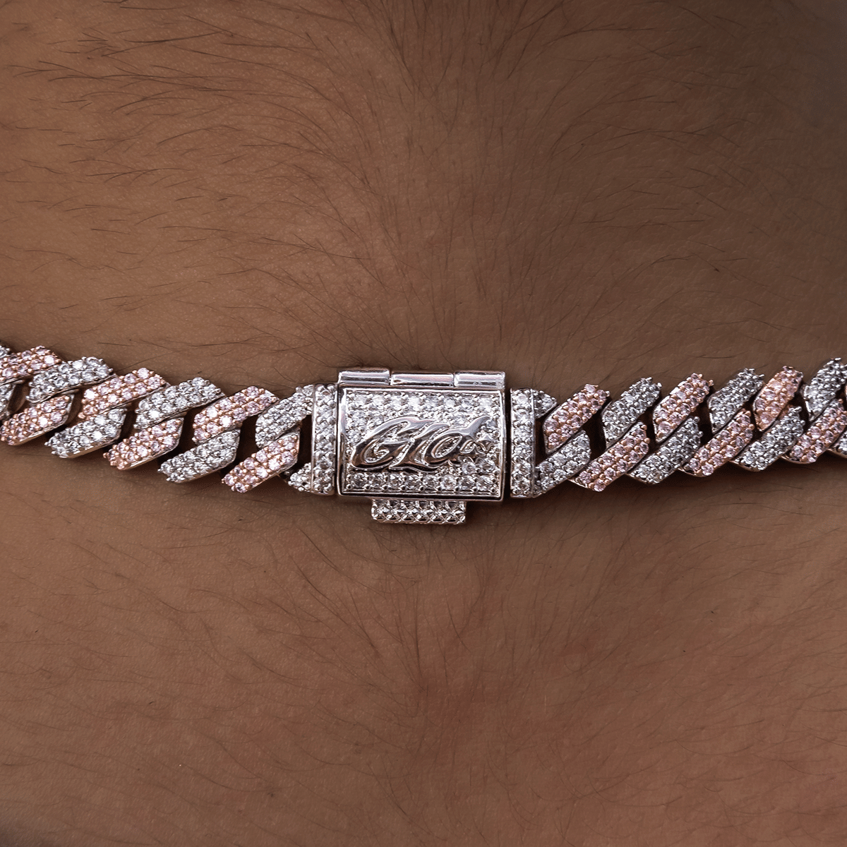 GLD PROMO - WOMEN Diamond Prong Cuban Necklace in Rose/White Gold - 8.5 mm