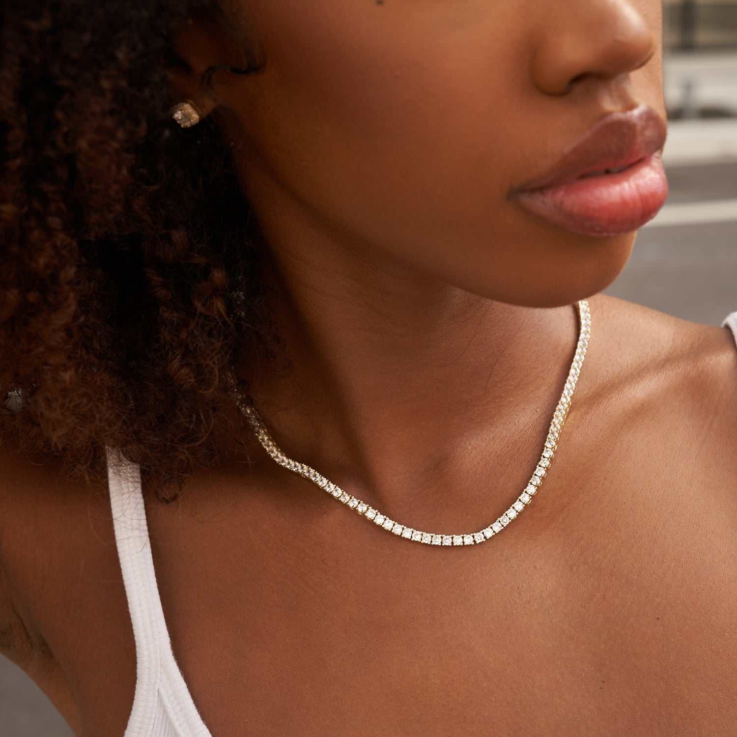 GLD PROMO - WOMEN Diamond Tennis Necklace in Yellow Gold - 3 mm