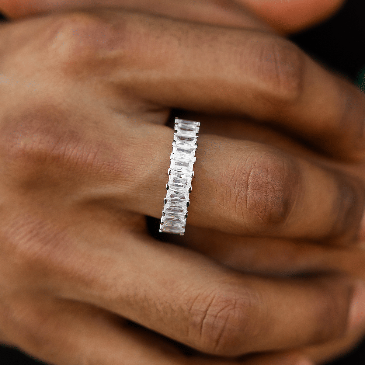 GLD PROMO Baguette Ring in White Gold Vermeil