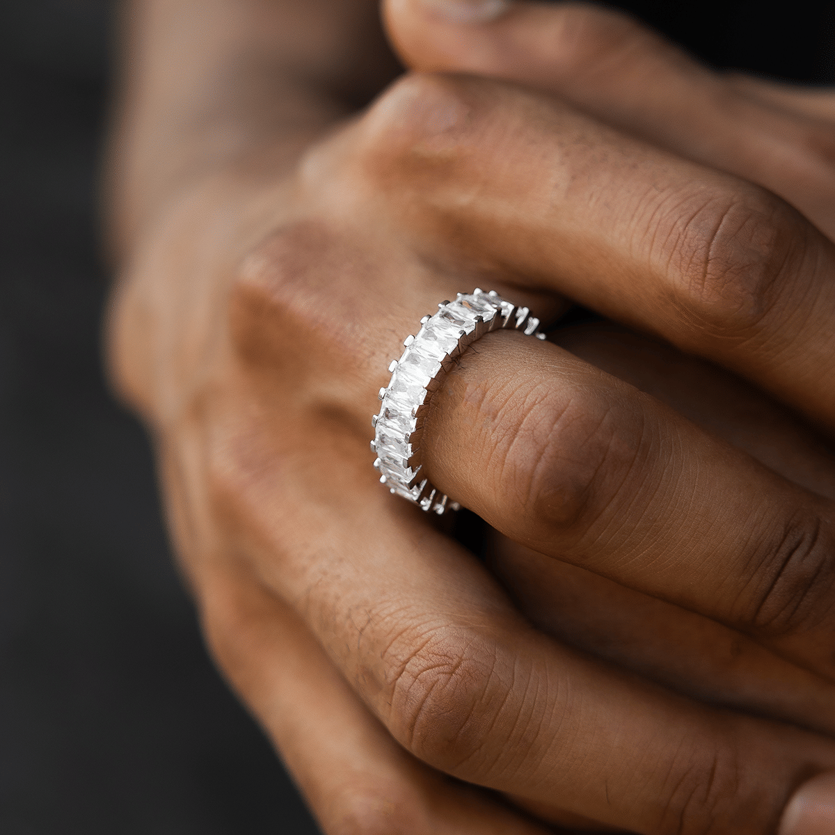 GLD PROMO Baguette Ring in White Gold Vermeil