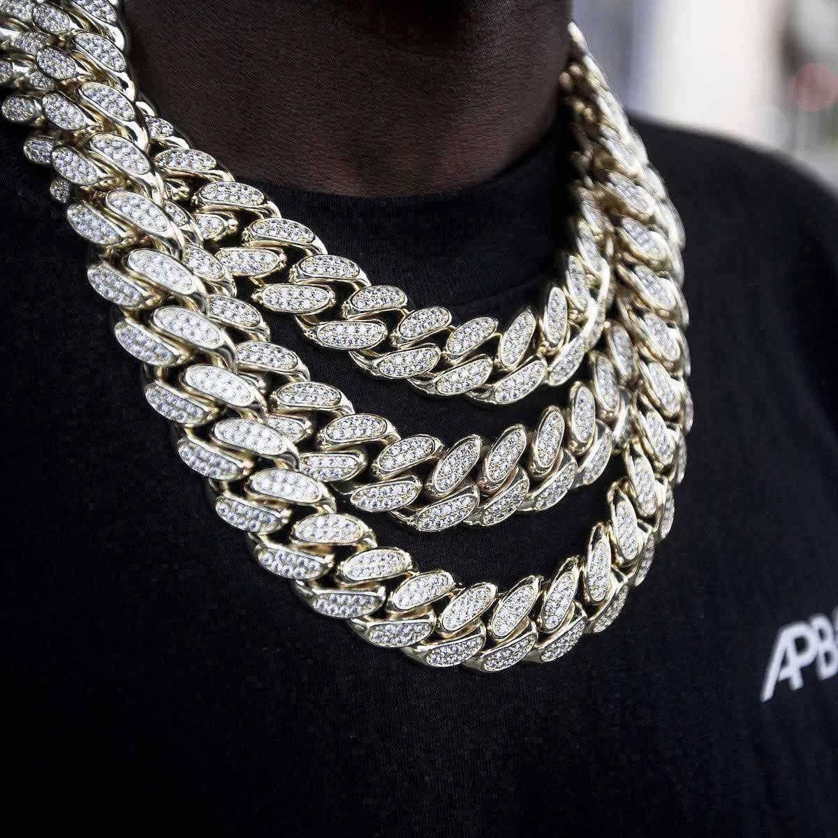 GLD Men GLD Diamond Cuban Link Chain in Yellow Gold - 19 mm