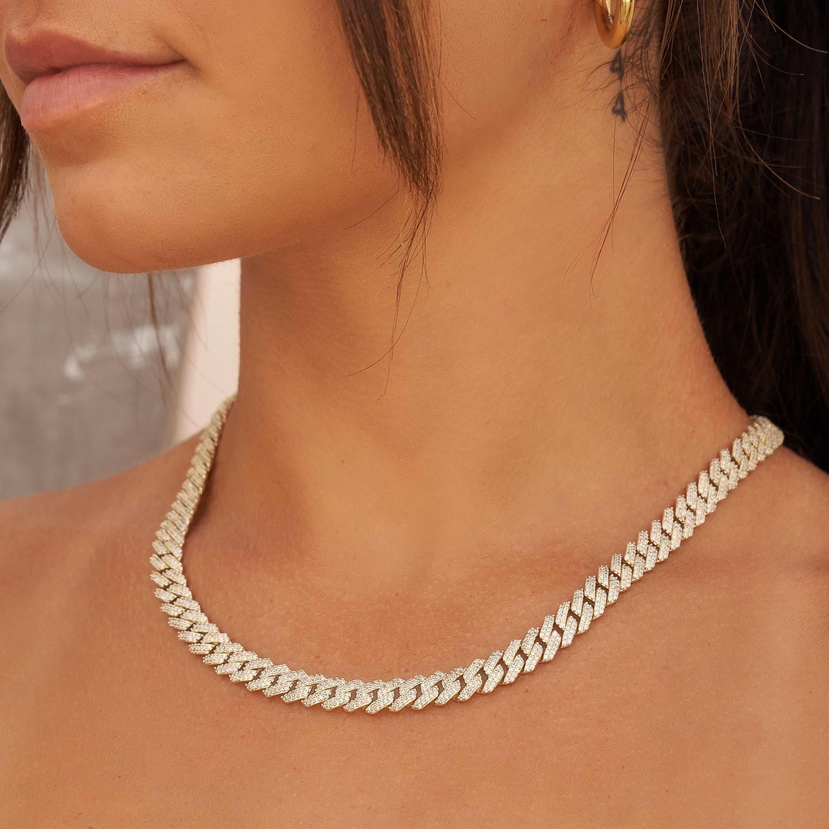 GLD Women GLD 8.5 mm Diamond Prong Cuban Necklace - Yellow Gold