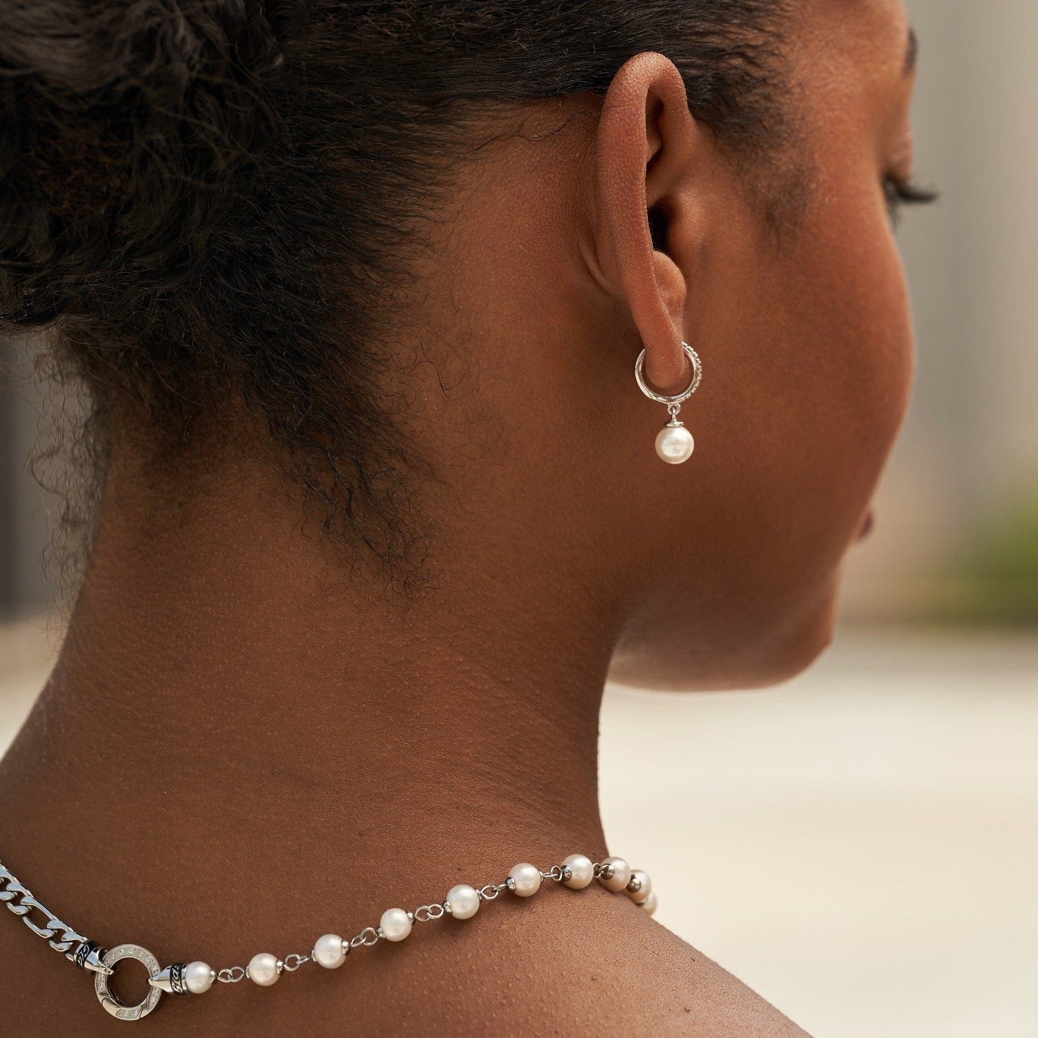 GLD Women GLD Pave Extra Small Huggie Hoop Pearl Drop Earrings in White Gold