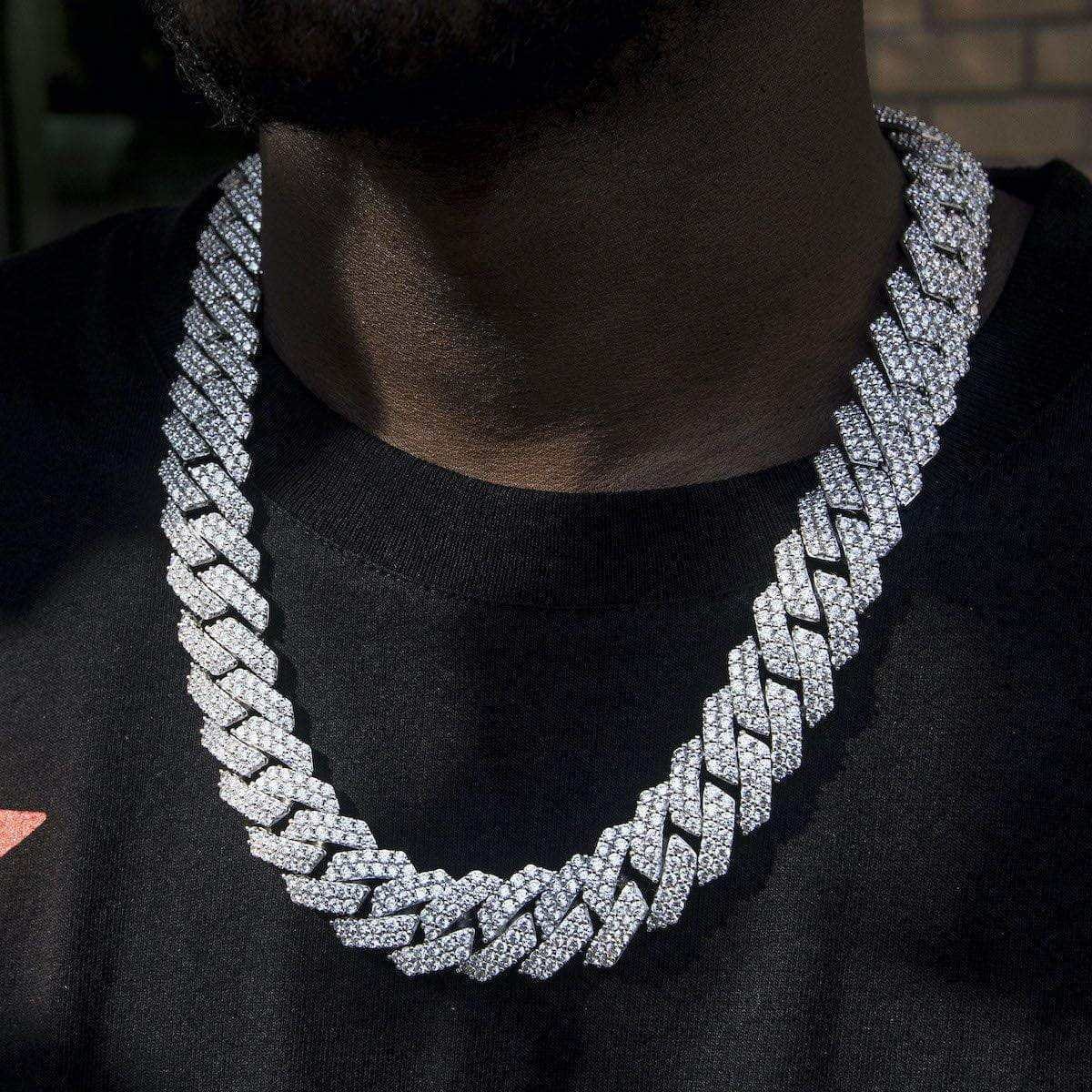 GLD Men GLD Diamond Prong Cuban Chain in White Gold - 19 mm
