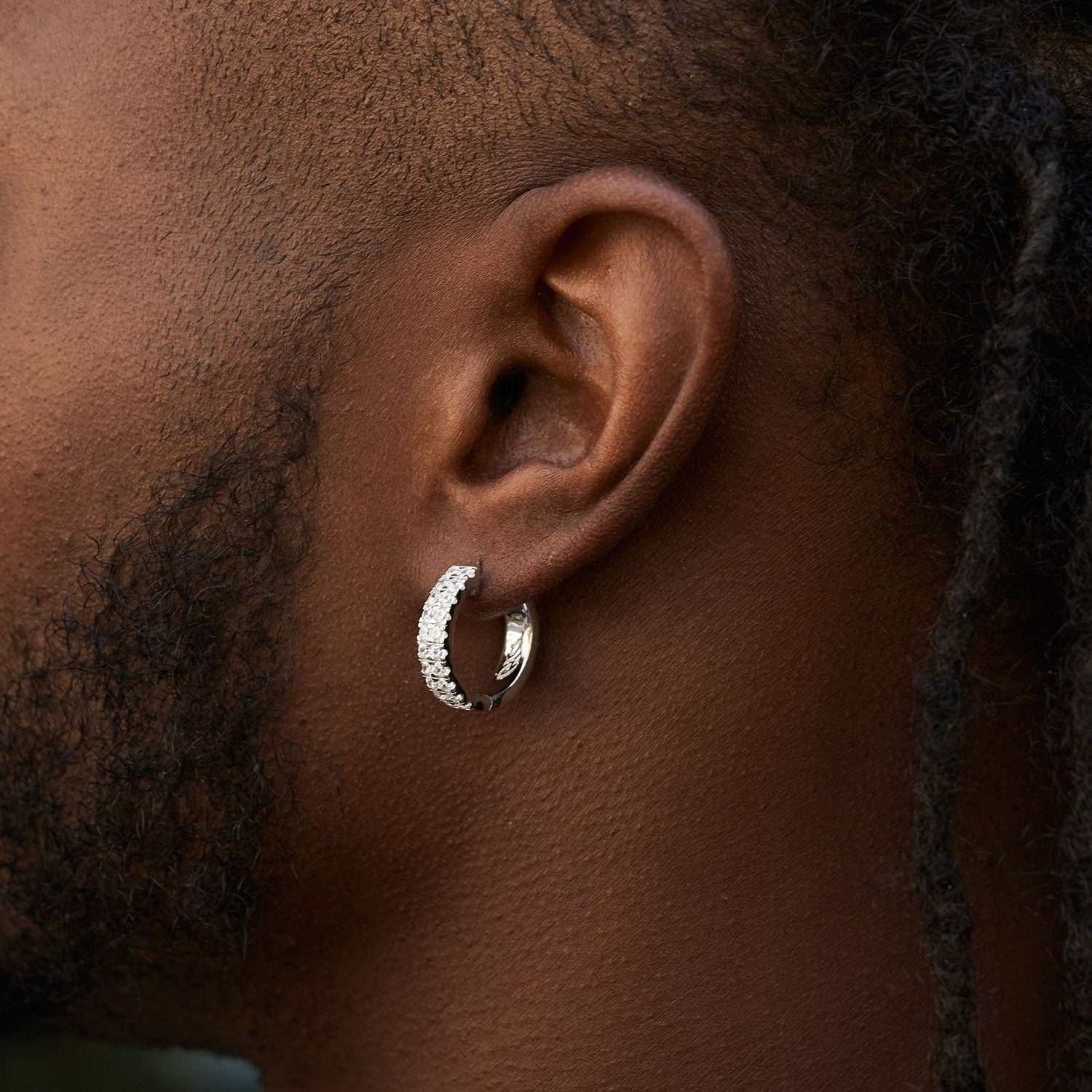 GLD Men GLD Double Row Hoop Earrings in White Gold