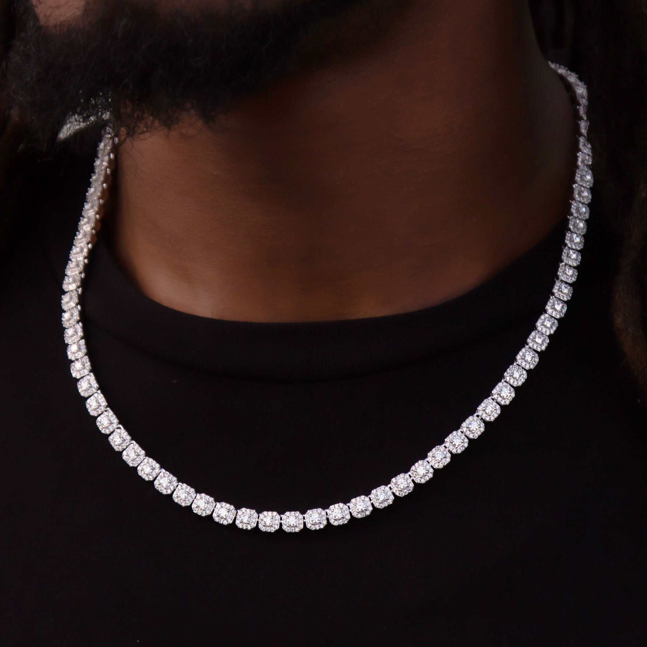 GLD Men GLD Micro Clustered Tennis Chain in White Gold