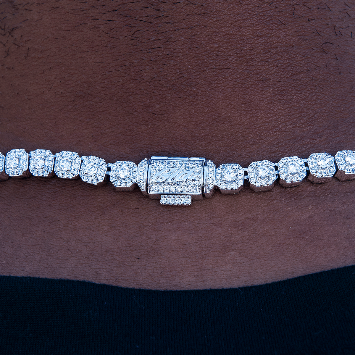 GLD Men GLD Micro Clustered Tennis Chain in White Gold