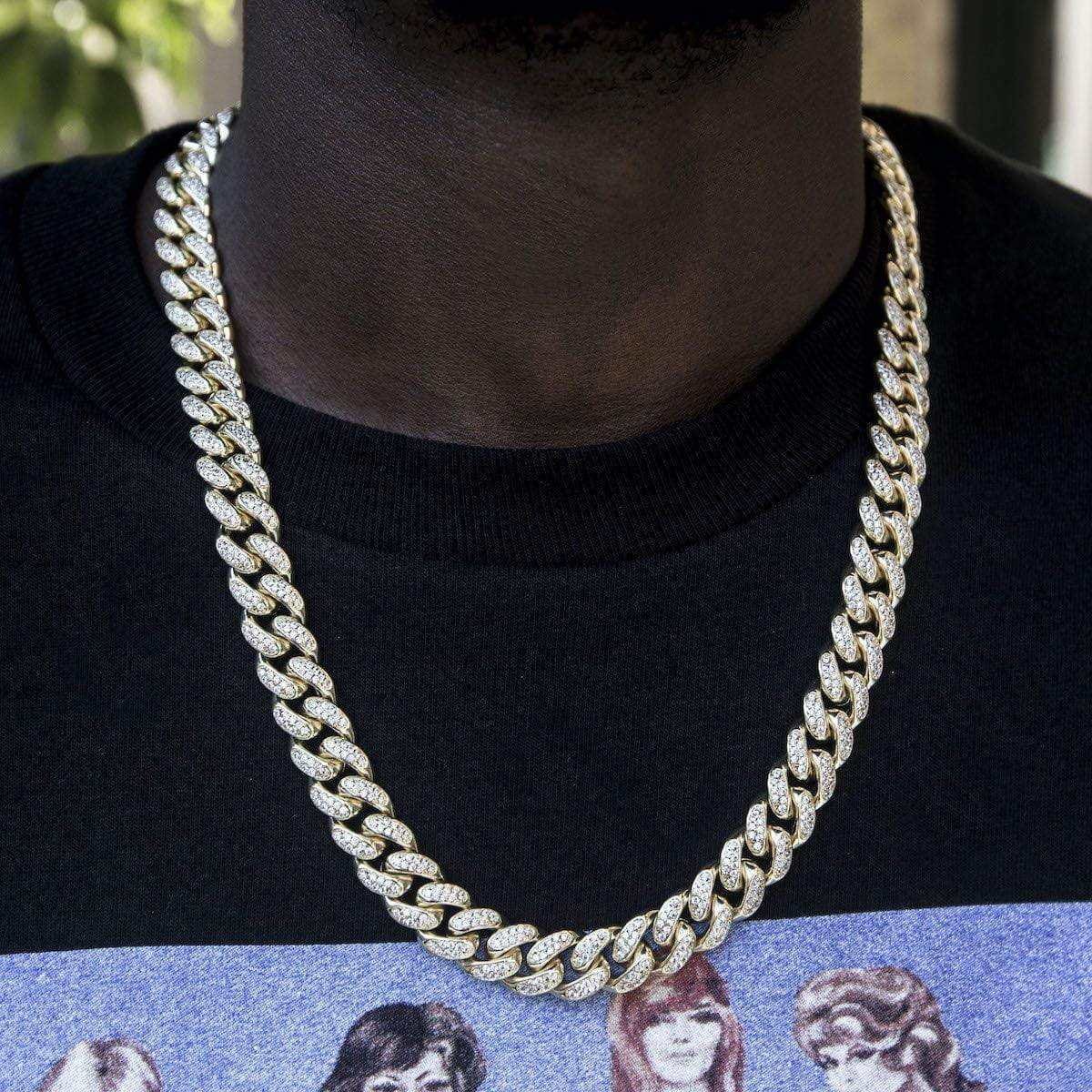GLD Men GLD Diamond Cuban Link Chain in Yellow Gold - 12 mm