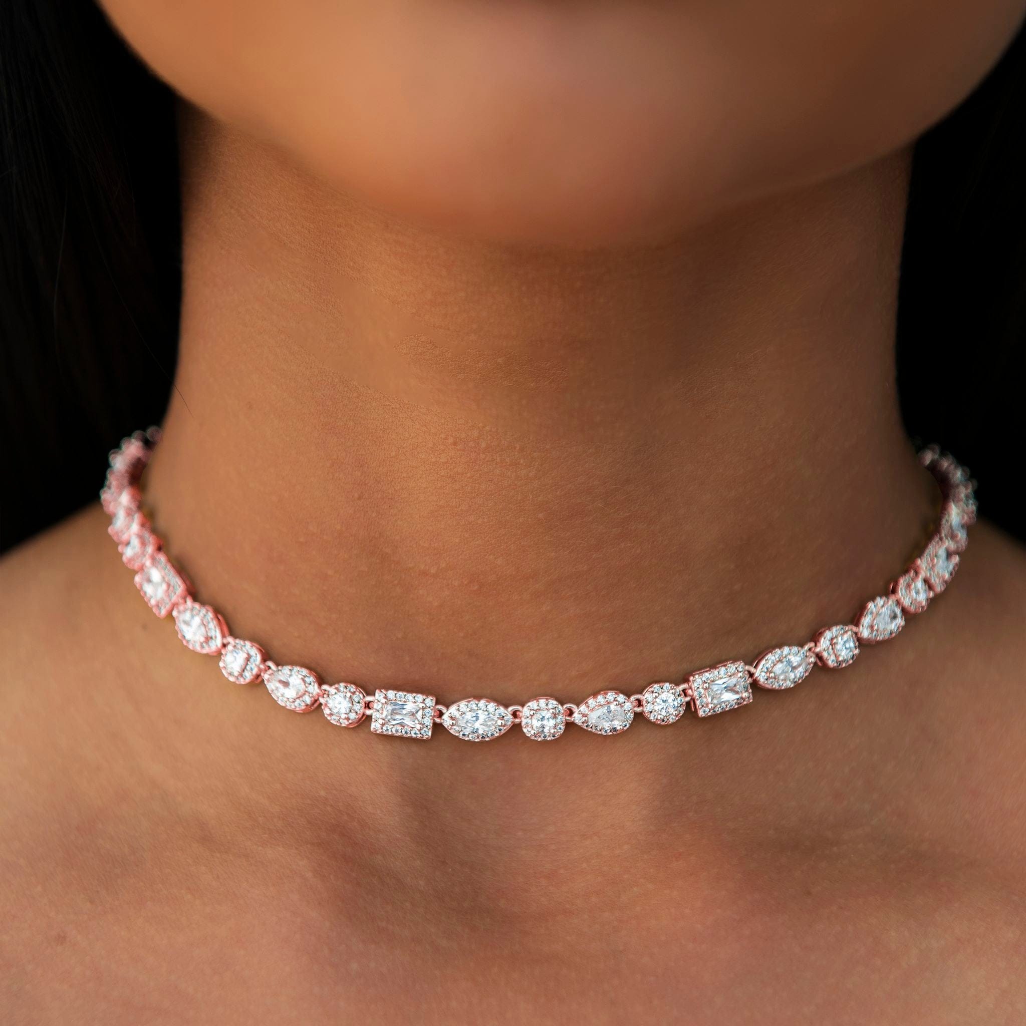 GLD Women Mixed Diamond Pave Necklace in Rose Gold