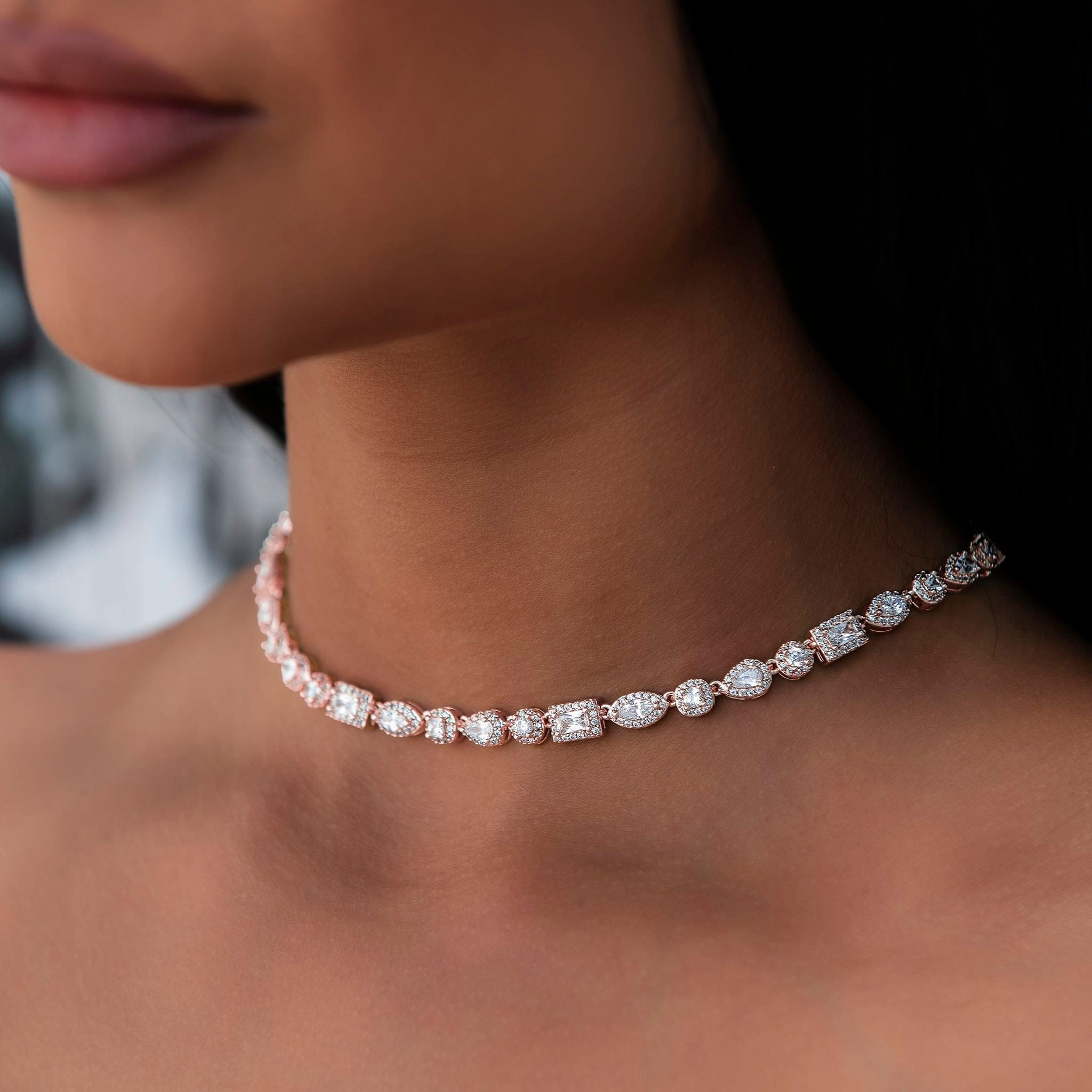 GLD Women Mixed Diamond Pave Necklace in Rose Gold
