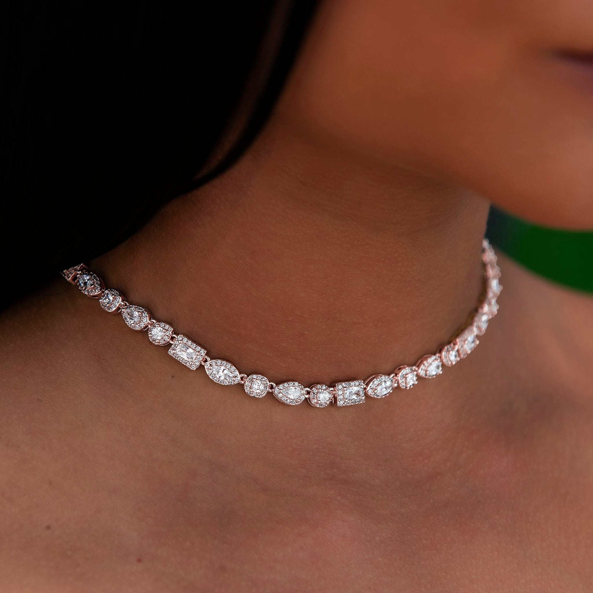 GLD Women Mixed Diamond Pave Necklace in Rose Gold