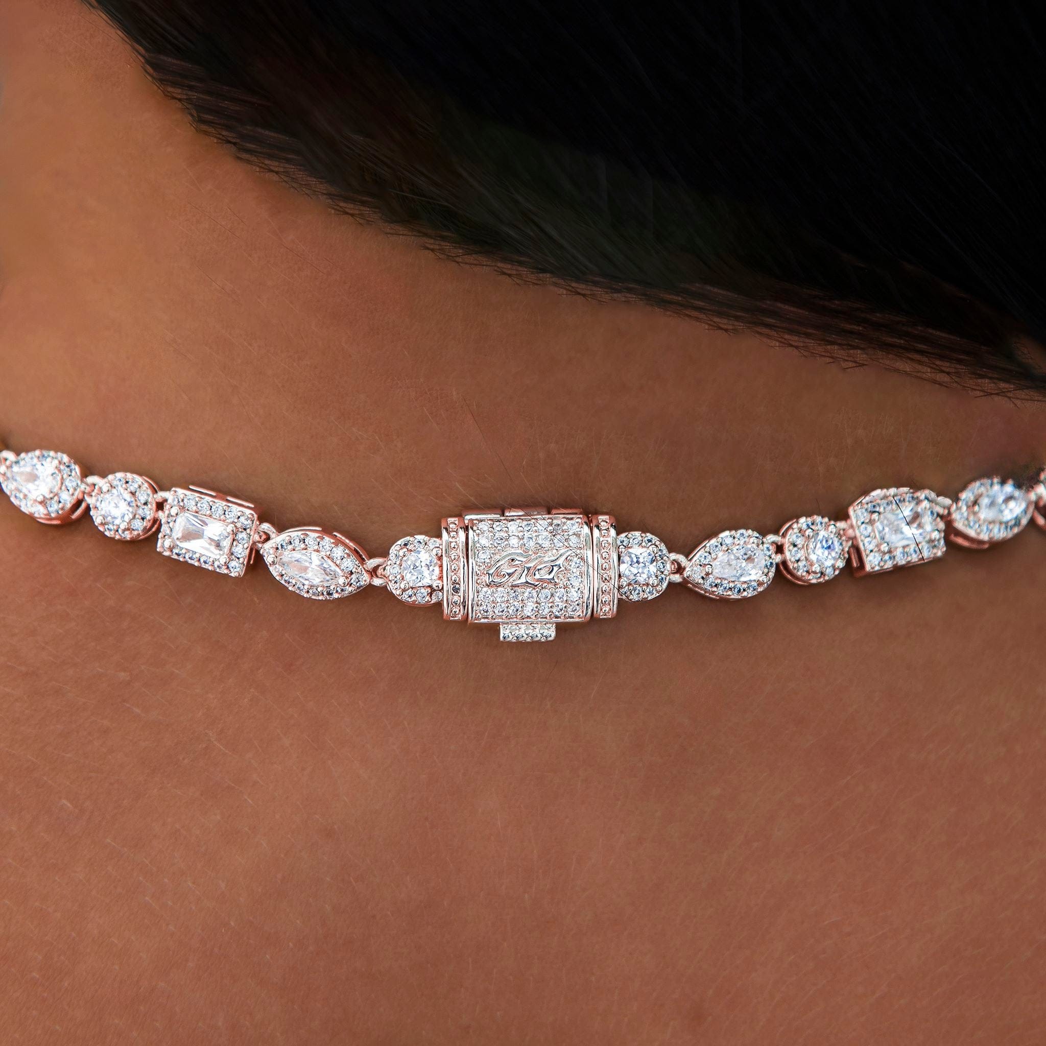 GLD Women Mixed Diamond Pave Necklace in Rose Gold