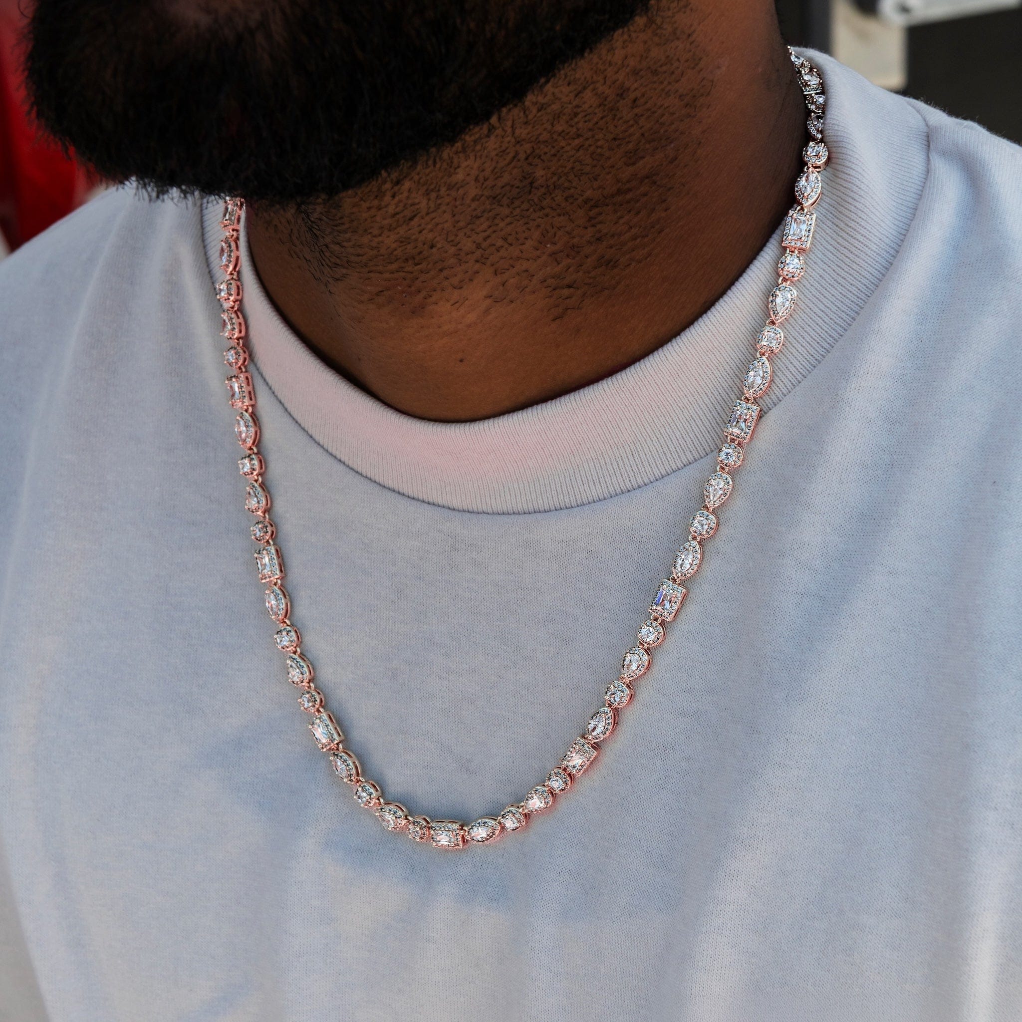 GLD Men Mixed Diamond Pave Chain in Rose Gold