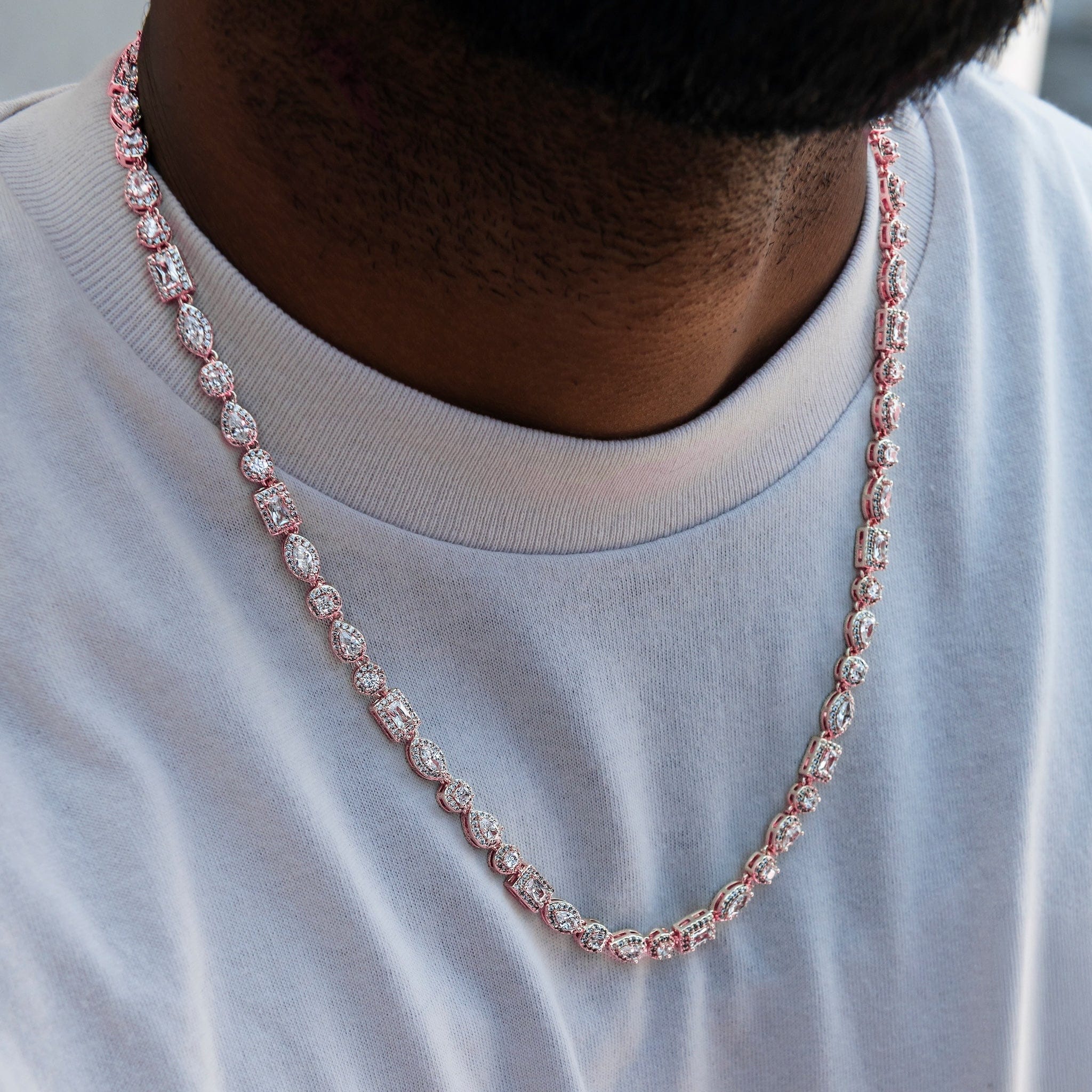 GLD Men Mixed Diamond Pave Chain in Rose Gold