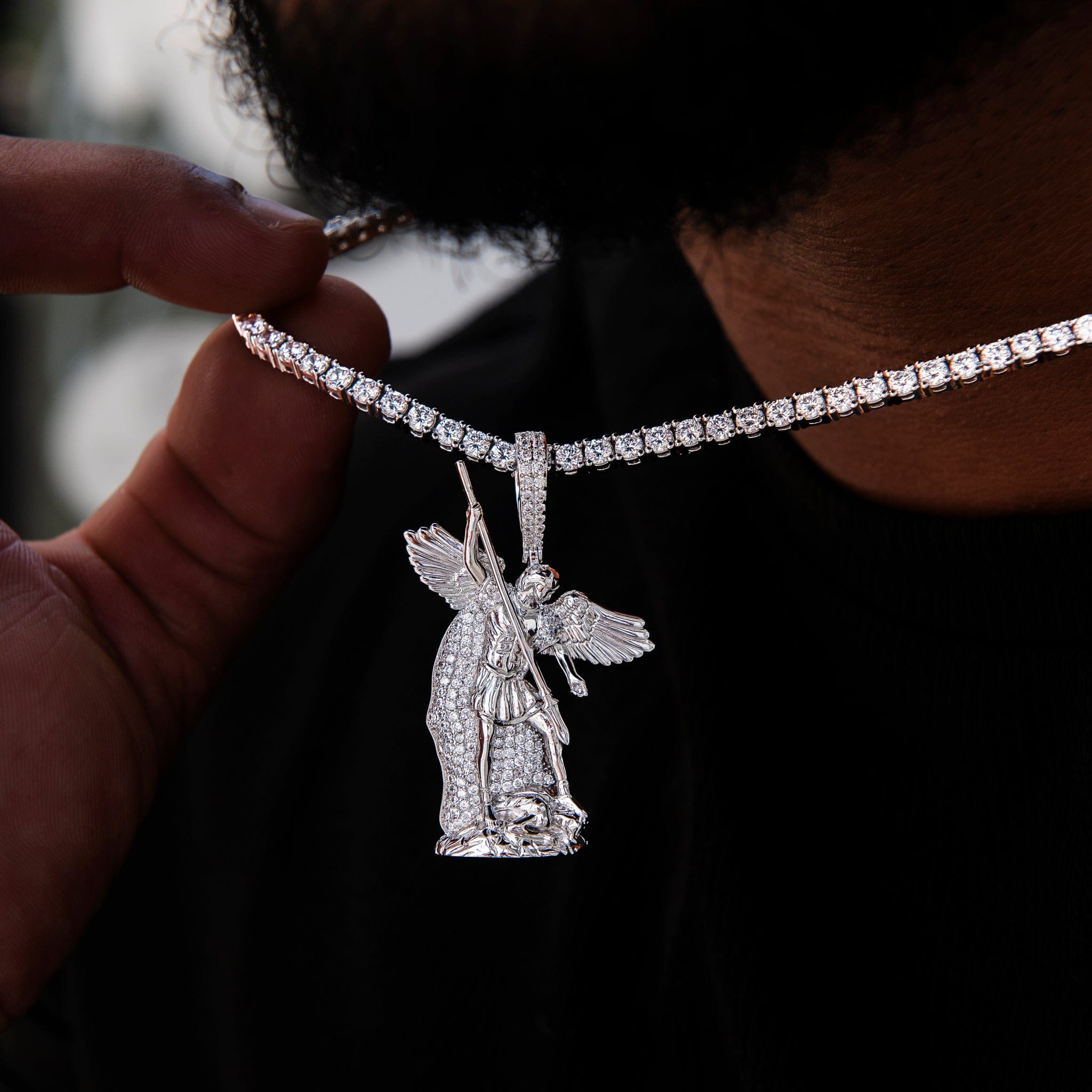 GLD Men Saint Michael Pendant in White Gold