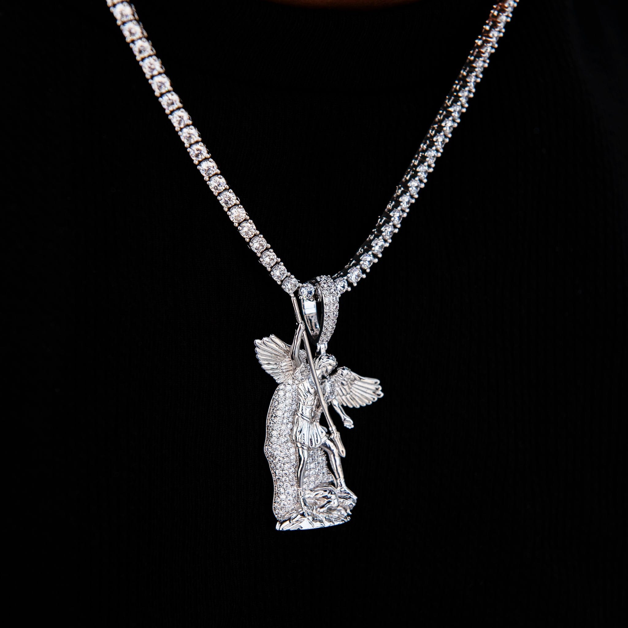 GLD Men Saint Michael Pendant in White Gold