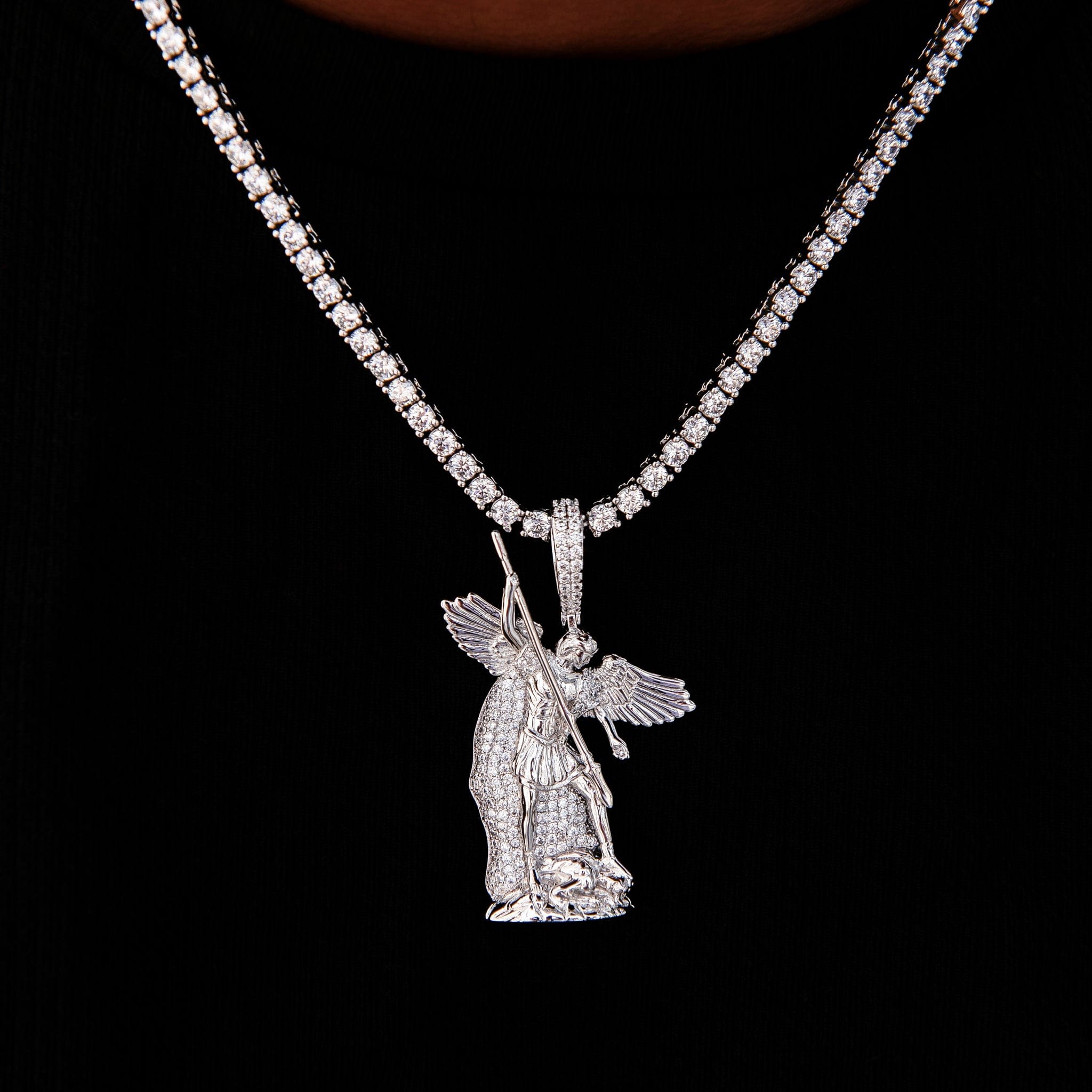 GLD Men Saint Michael Pendant in White Gold