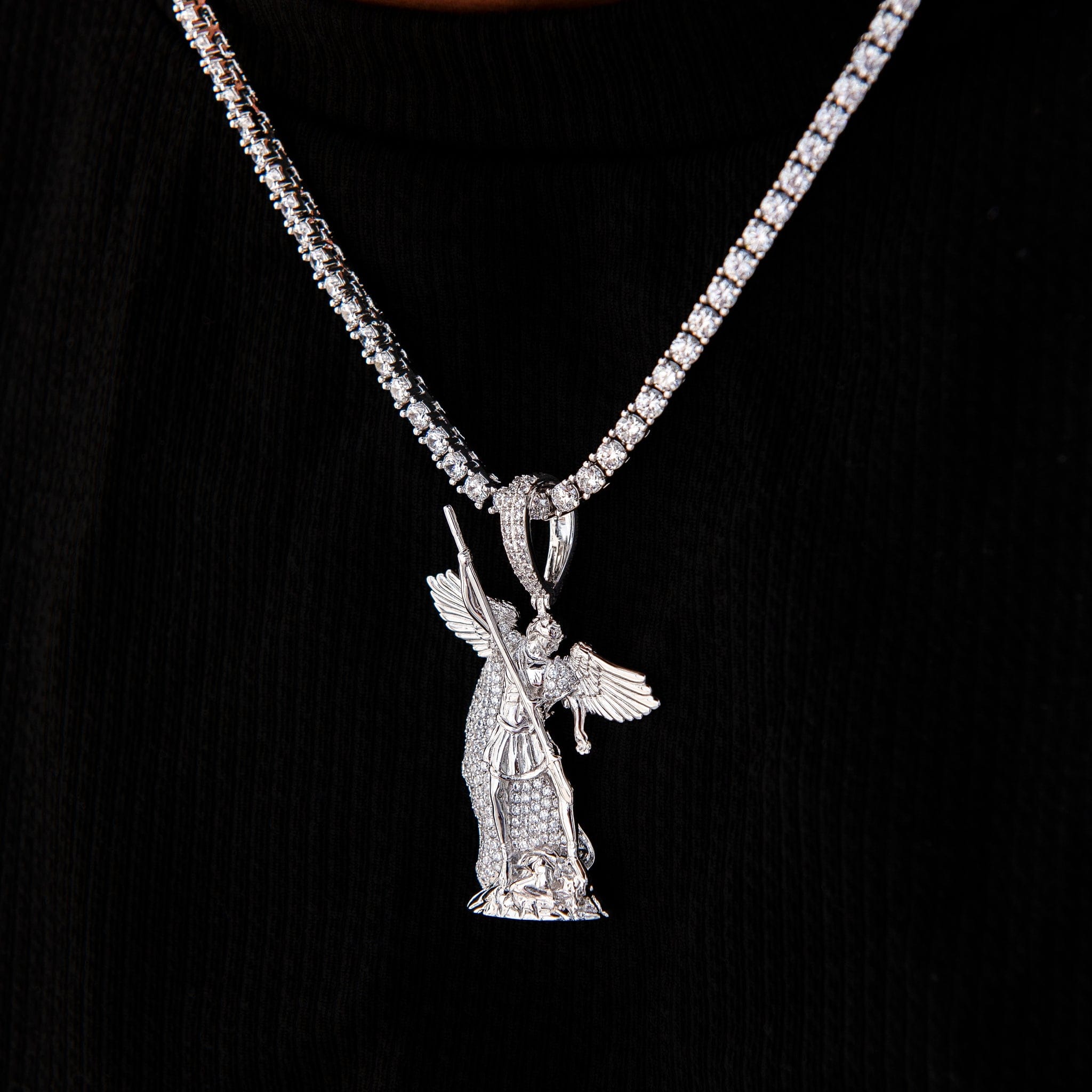 GLD Men Saint Michael Pendant in White Gold